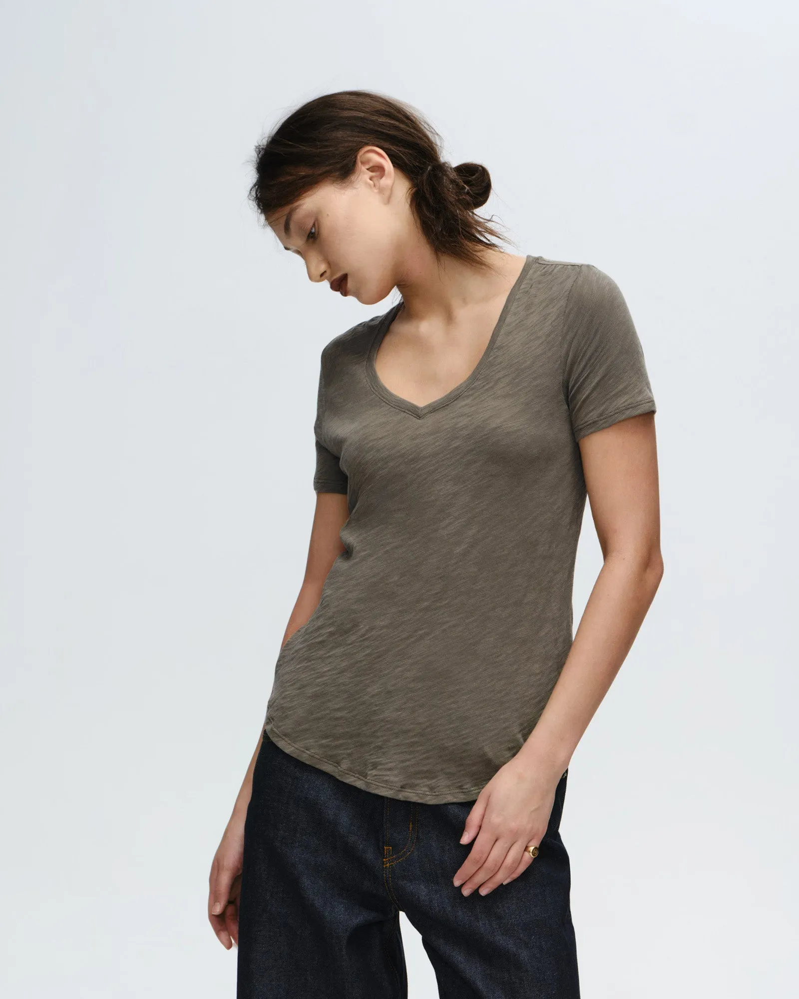 Slub Jersey Classic V-Neck Tee - Army
