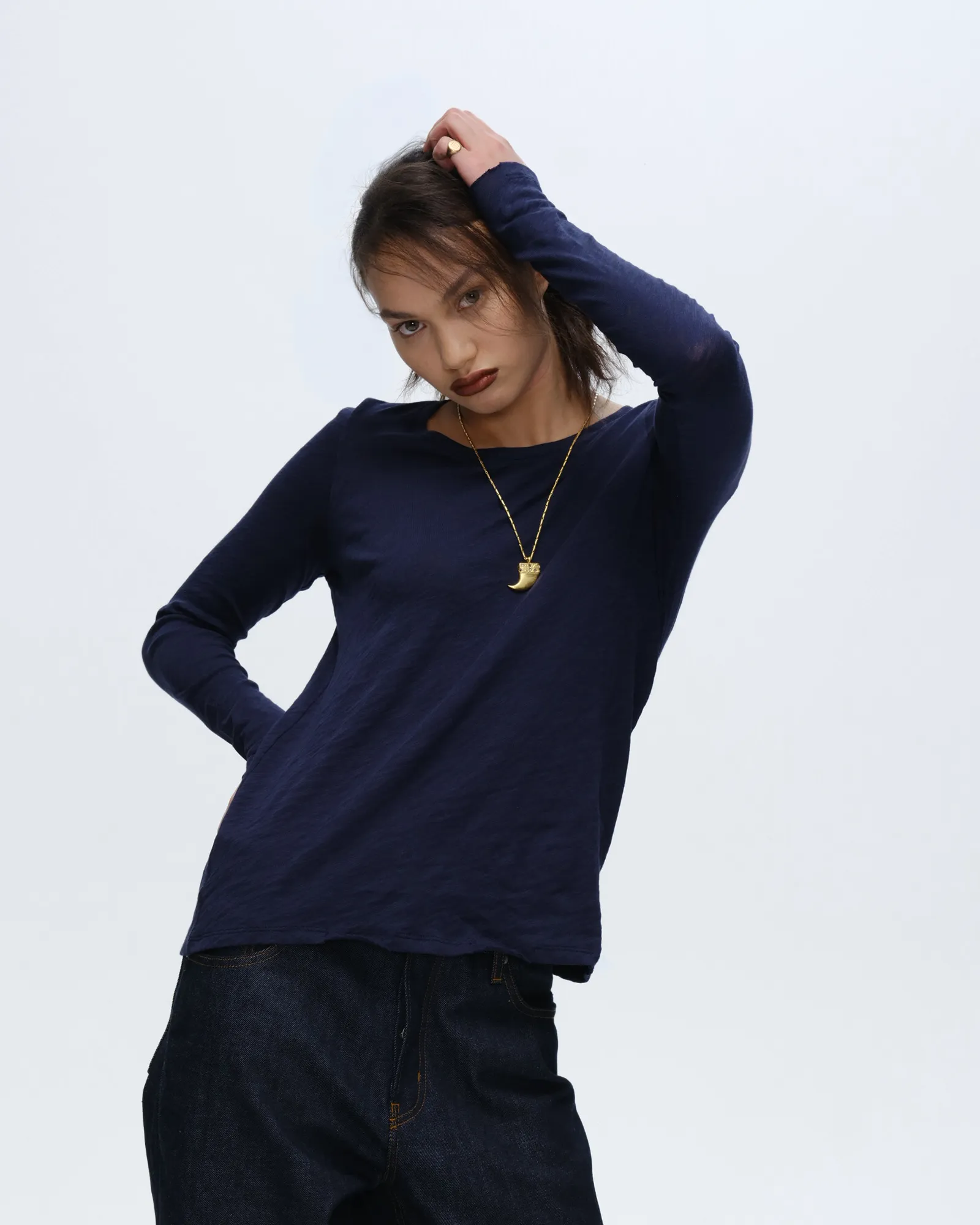 Slub Jersey Long Sleeve Destroyed Wash Tee - Midnight