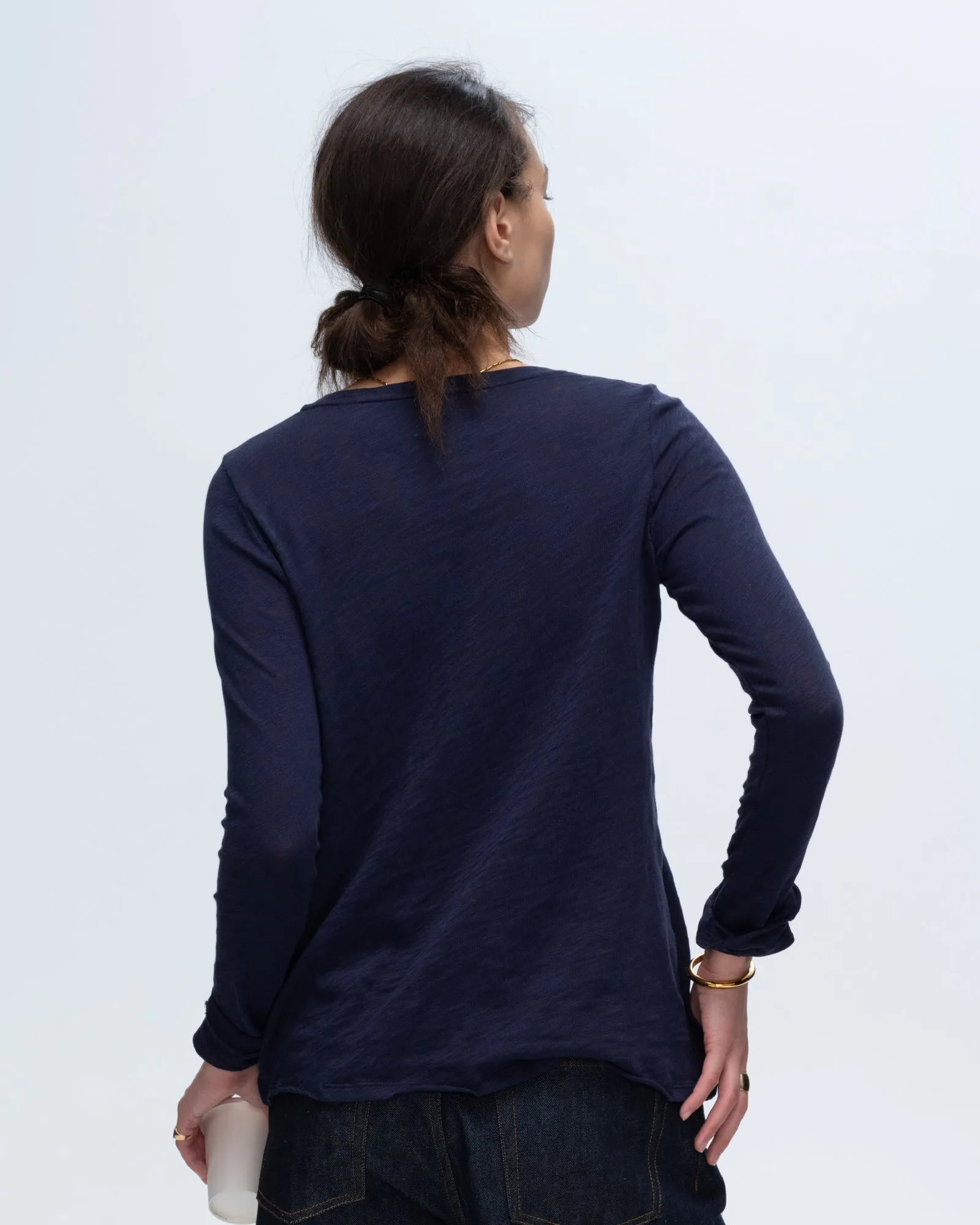Slub Jersey Long Sleeve Destroyed Wash Tee - Midnight