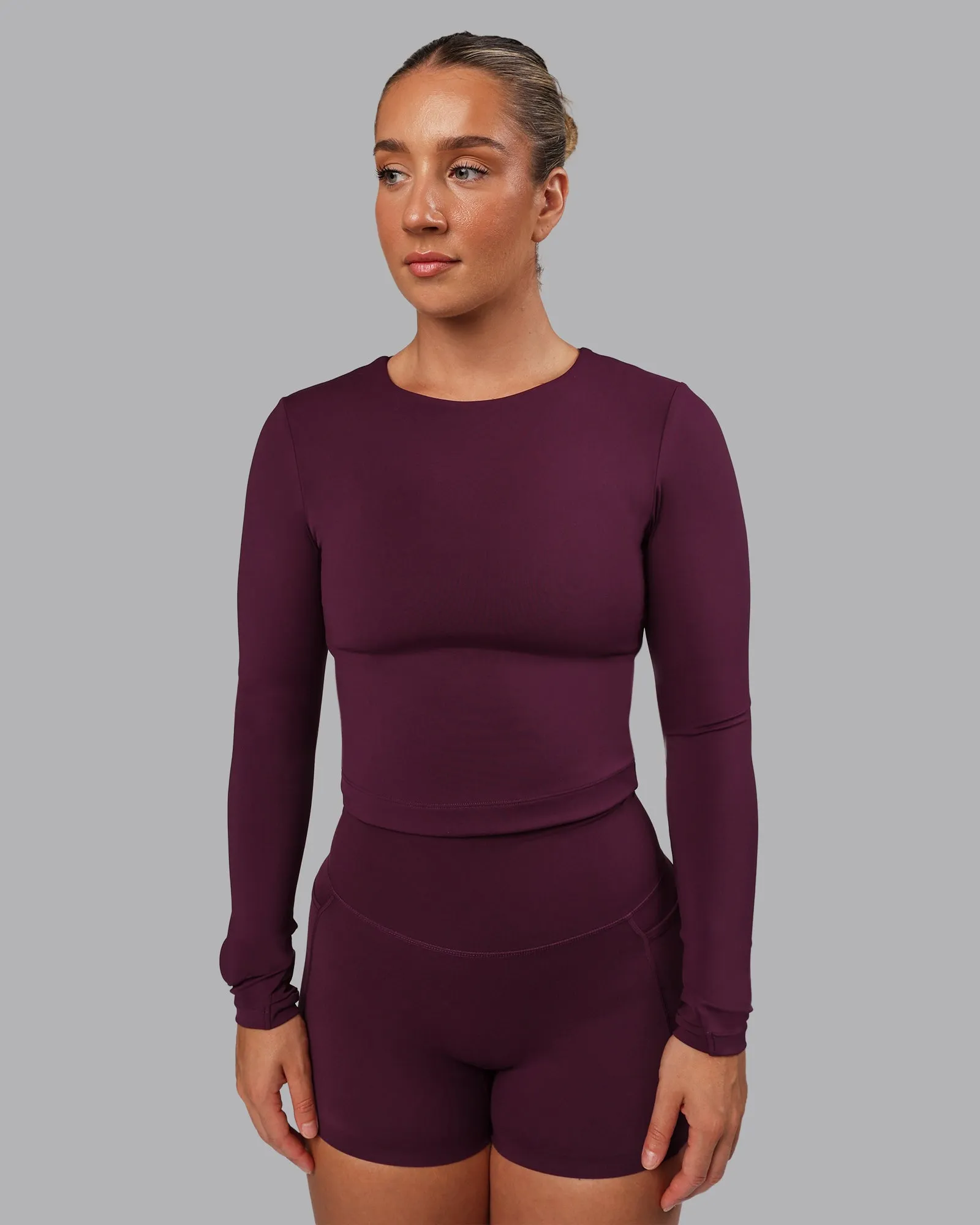 Staple Long Sleeve Cropped Tee - Cherry Lacquer