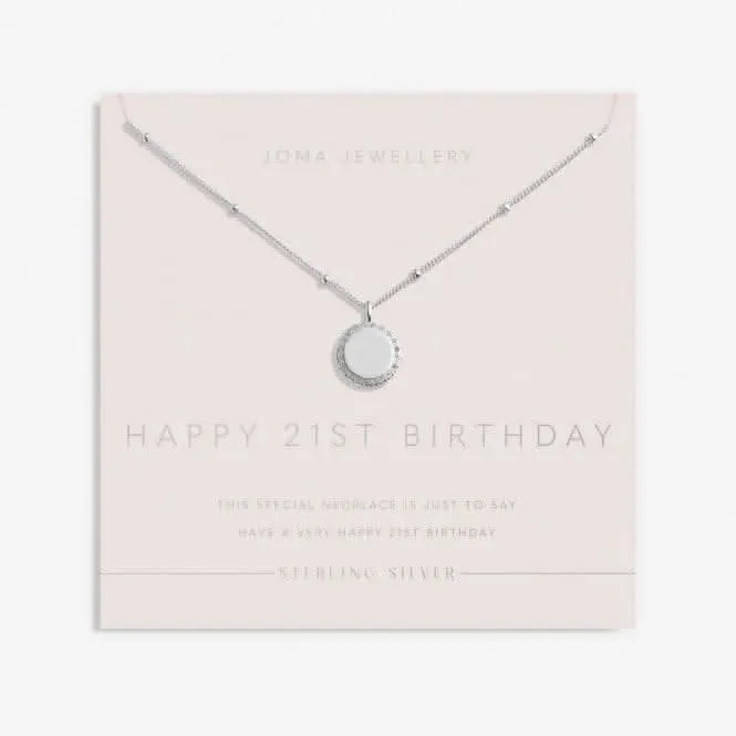Sterling Silver 21st Birthday Disc Pave 46cm   5cm Necklace JJS0021 Joma Jewellery