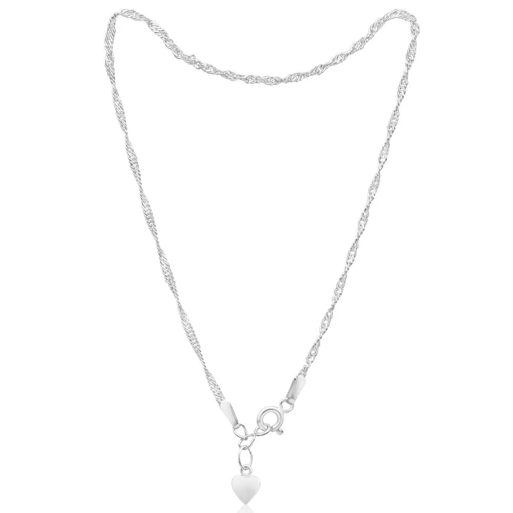 Sterling Silver 26cm Singapore Chain Anklet with Drop Heart Sterling Silver	Jewelry