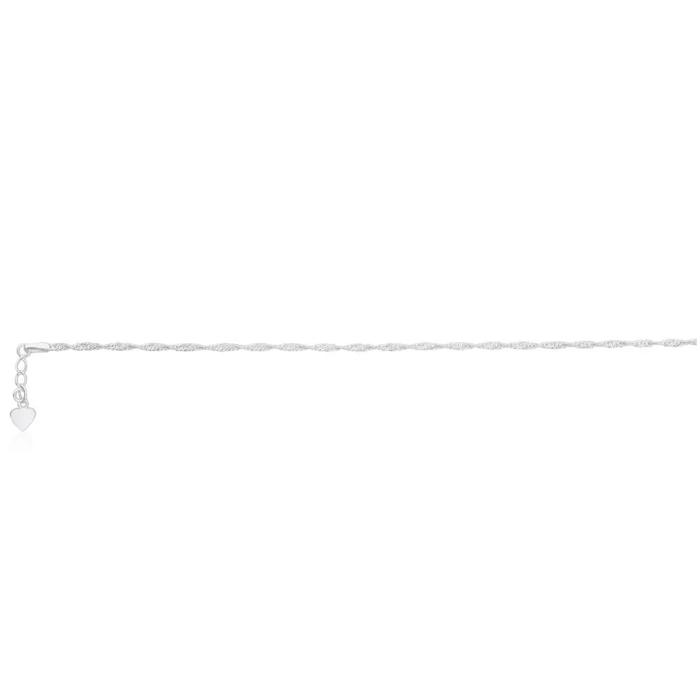 Sterling Silver 26cm Singapore Chain Anklet with Drop Heart Sterling Silver	Jewelry