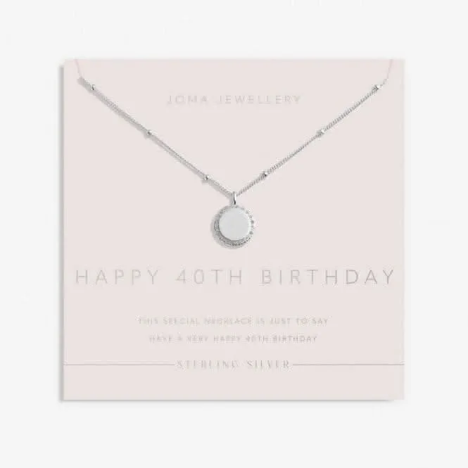 Sterling Silver 40th Birthday Disc Pave 46cm   5cm Necklace JJS0023 Joma Jewellery