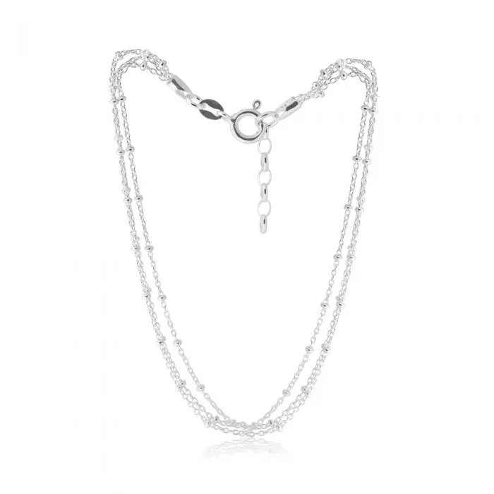 Sterling Silver Beaded Double Link 25cm Extender Anklet Sterling Silver	Jewelry
