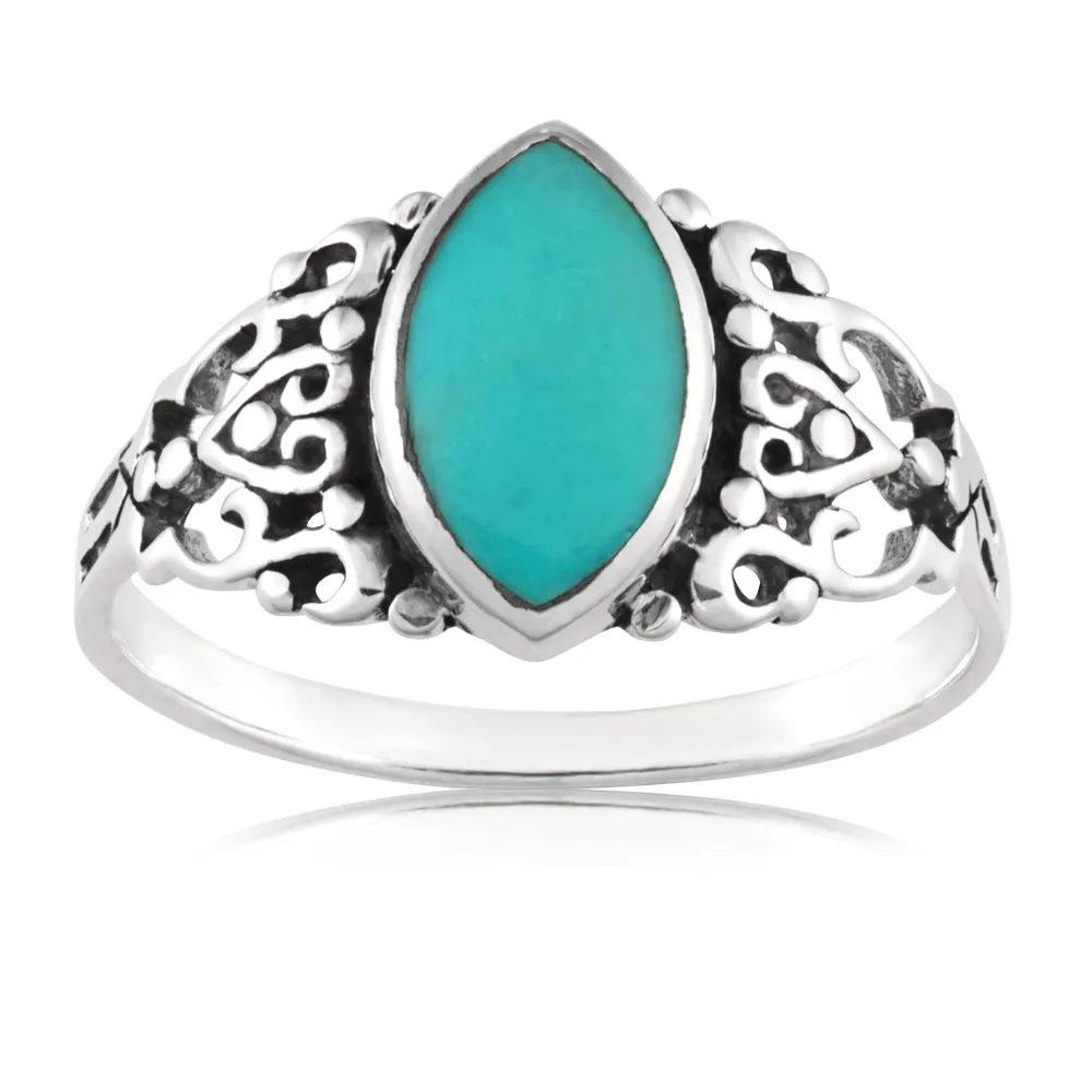 Sterling Silver Created Turquoise Marquise Oxidised Ring Sterling Silver	Jewelry