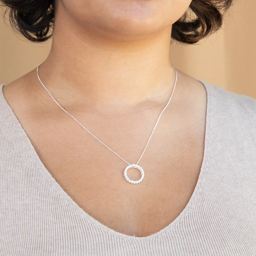 Sterling Silver Cubic Zirconia Circle Of Life Pendant With 50cm Chain Sterling Silver	Jewelry