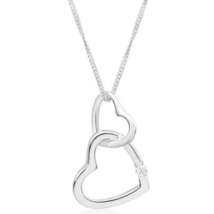Sterling Silver Cubic Zirconia Double Open Heart Pendant With 45cm Chain Sterling Silver	Jewelry