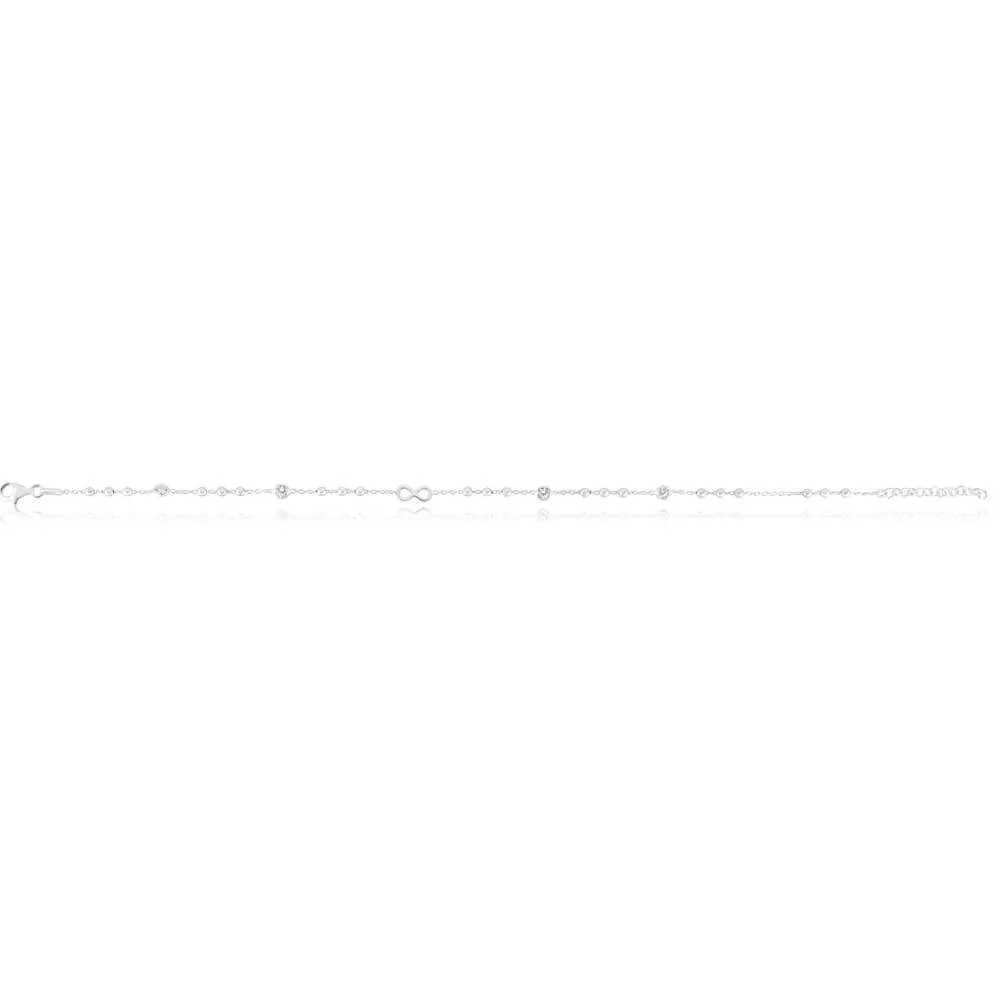 Sterling Silver Cubic Zirconia Infinity 26cm Anklet Sterling Silver	Jewelry