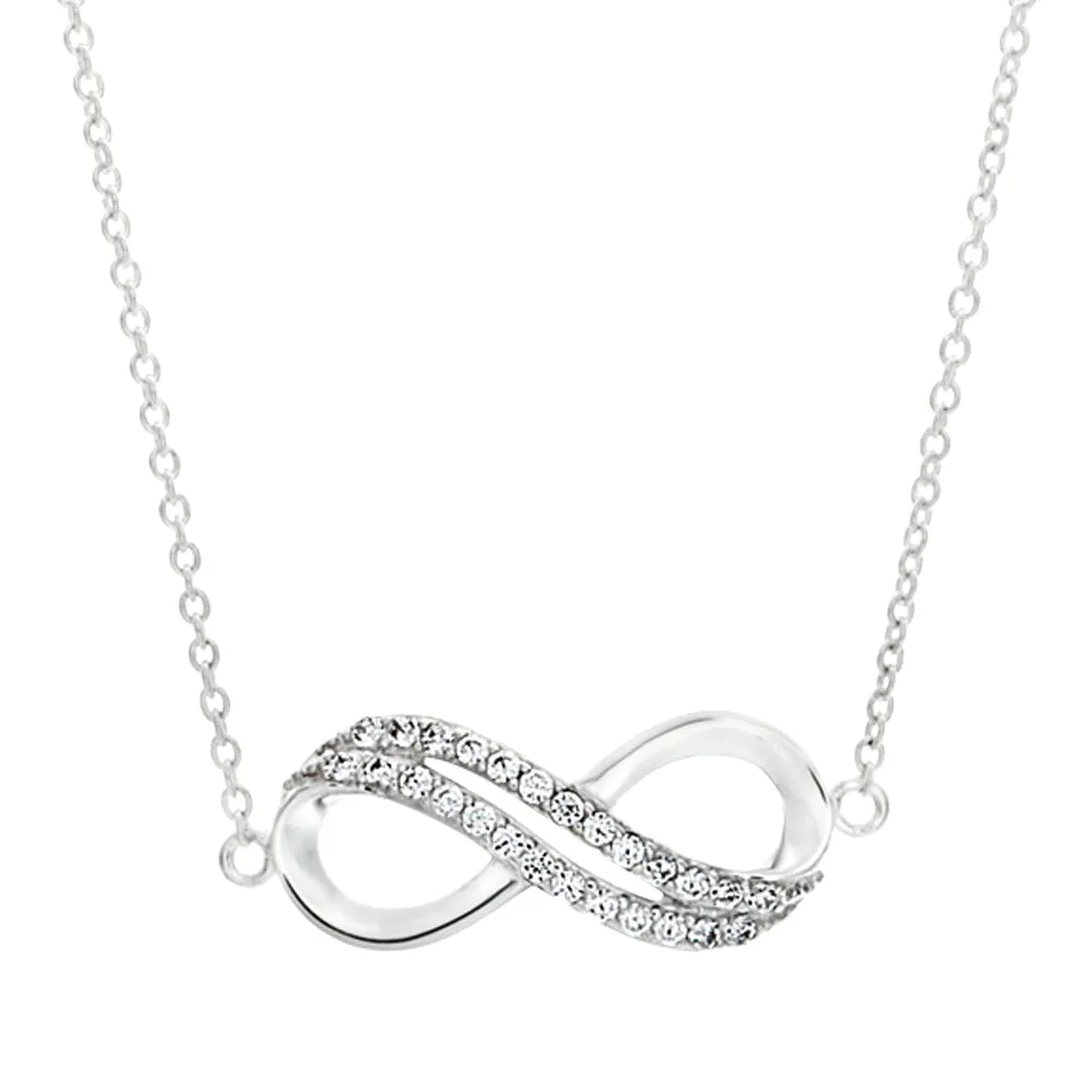 Sterling Silver Cubic Zirconia Infinity Pendant With 45cm Chain Sterling Silver	Jewelry