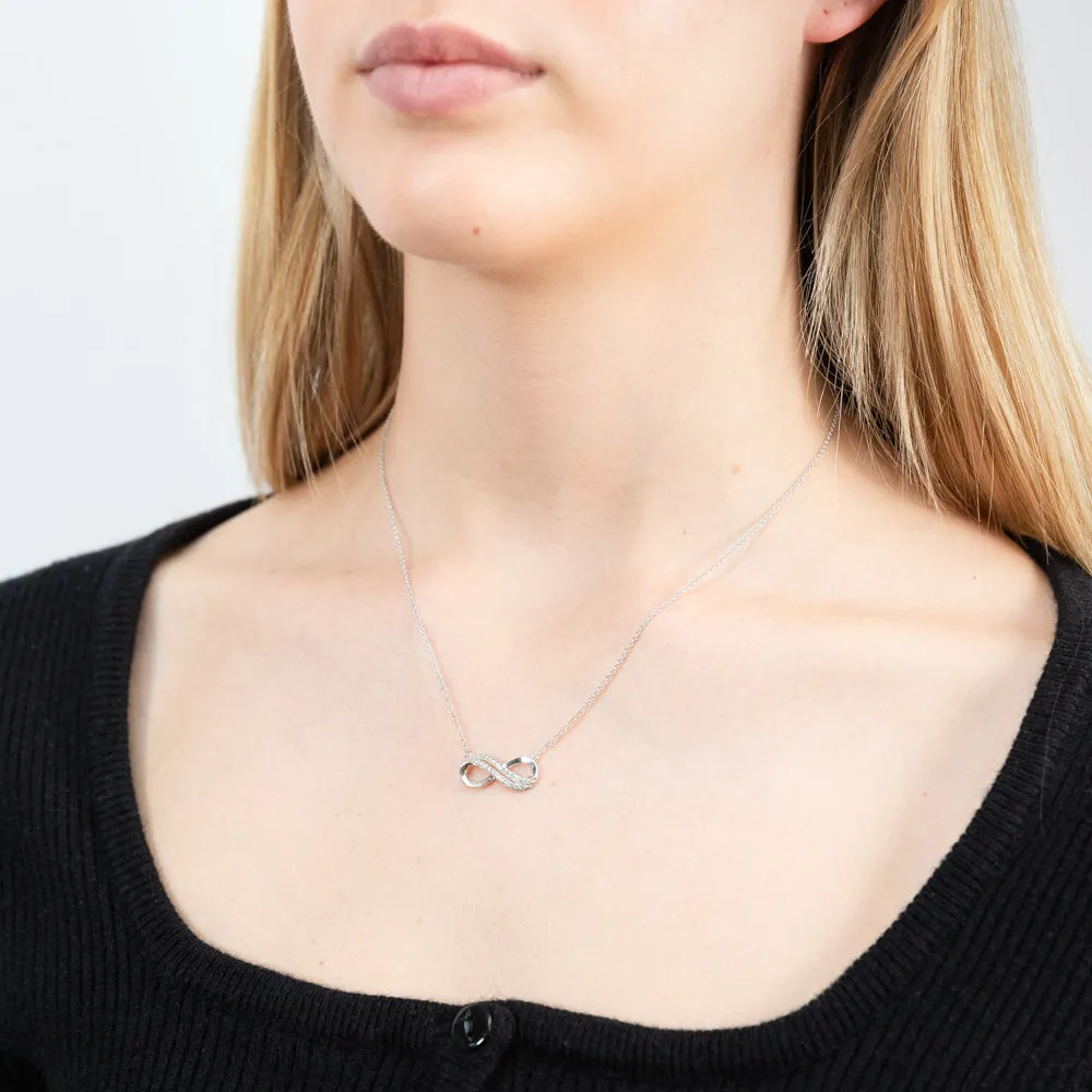 Sterling Silver Cubic Zirconia Infinity Pendant With 45cm Chain Sterling Silver	Jewelry