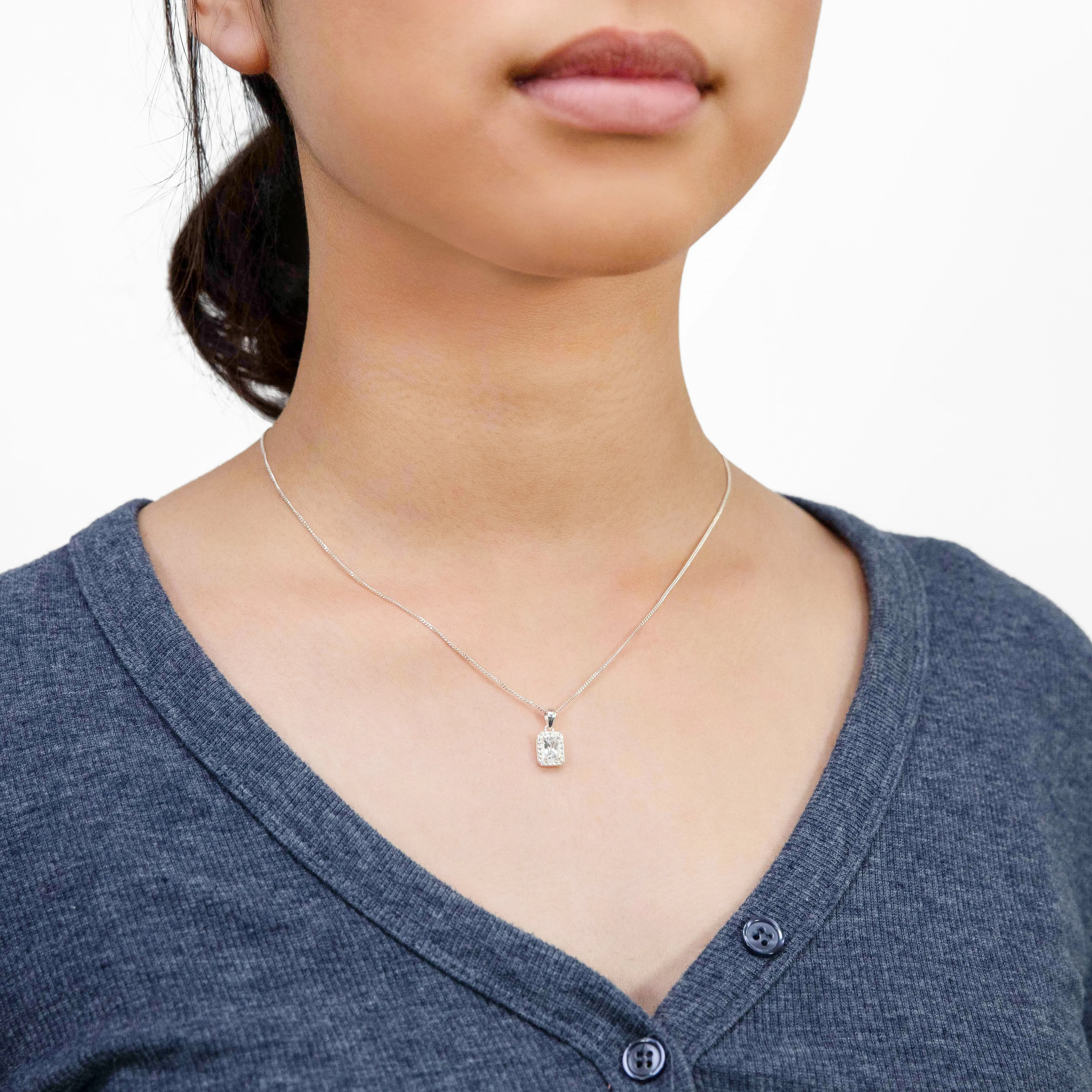 Sterling Silver Cubic Zirconia Square Halo Pendant Sterling Silver	Jewelry
