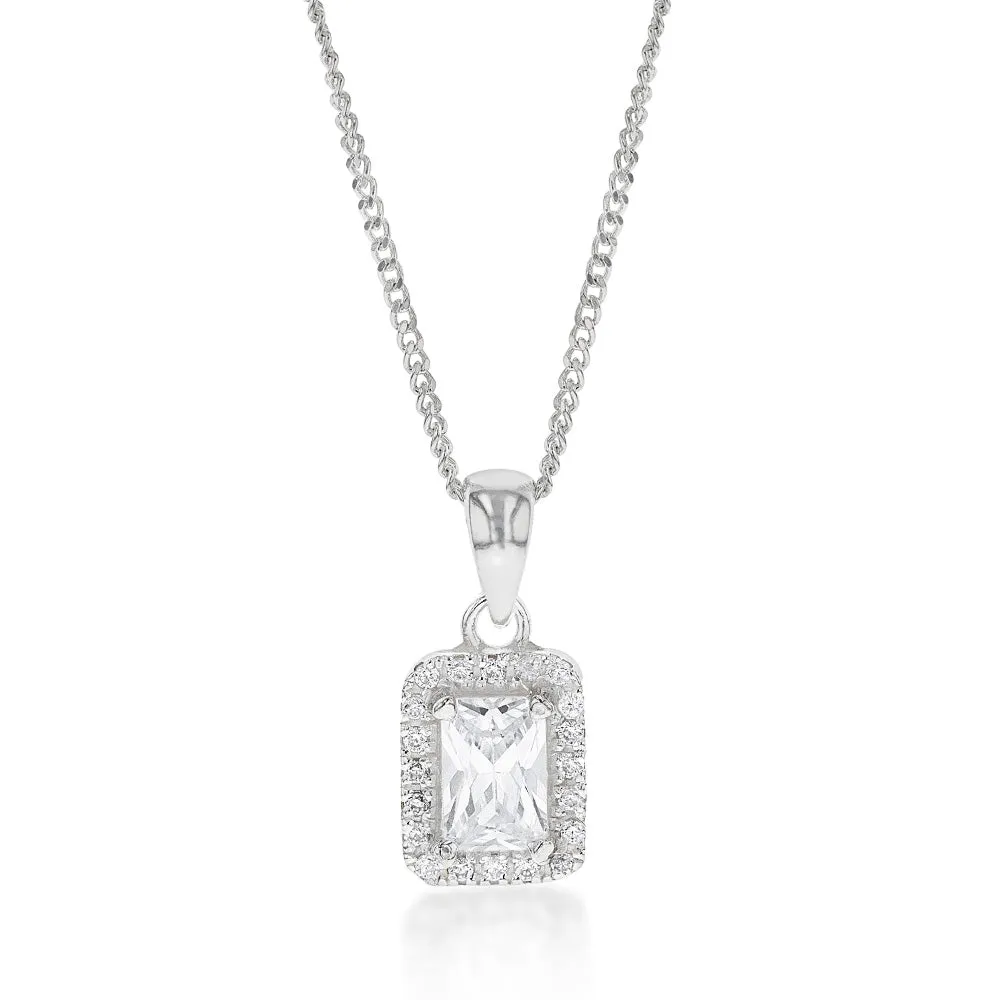 Sterling Silver Cubic Zirconia Square Halo Pendant Sterling Silver	Jewelry