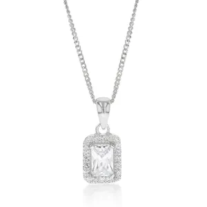 Sterling Silver Cubic Zirconia Square Halo Pendant Sterling Silver	Jewelry