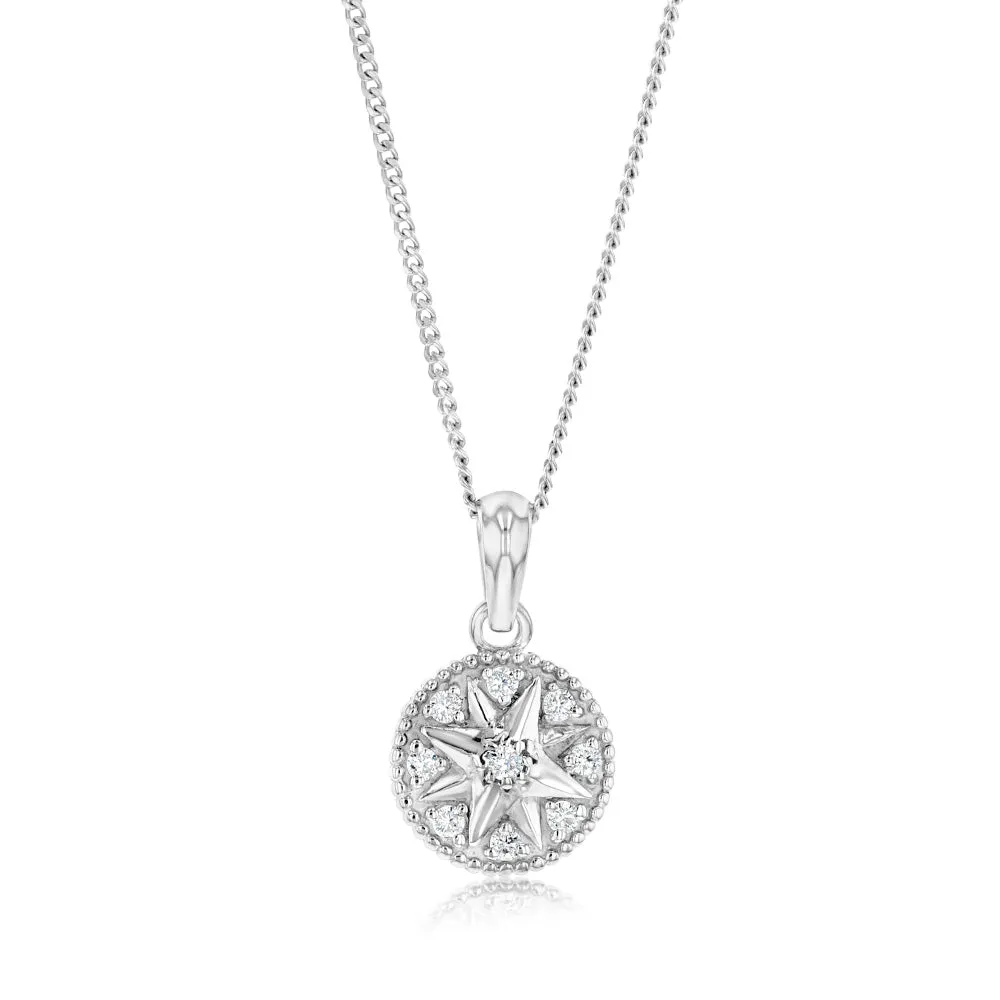 Sterling Silver Cubic Zirconia Star On Round Pendant Sterling Silver	Jewelry