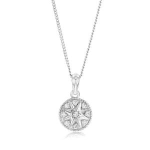 Sterling Silver Cubic Zirconia Star On Round Pendant Sterling Silver	Jewelry