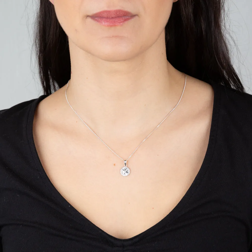 Sterling Silver Cubic Zirconia Star On Round Pendant Sterling Silver	Jewelry