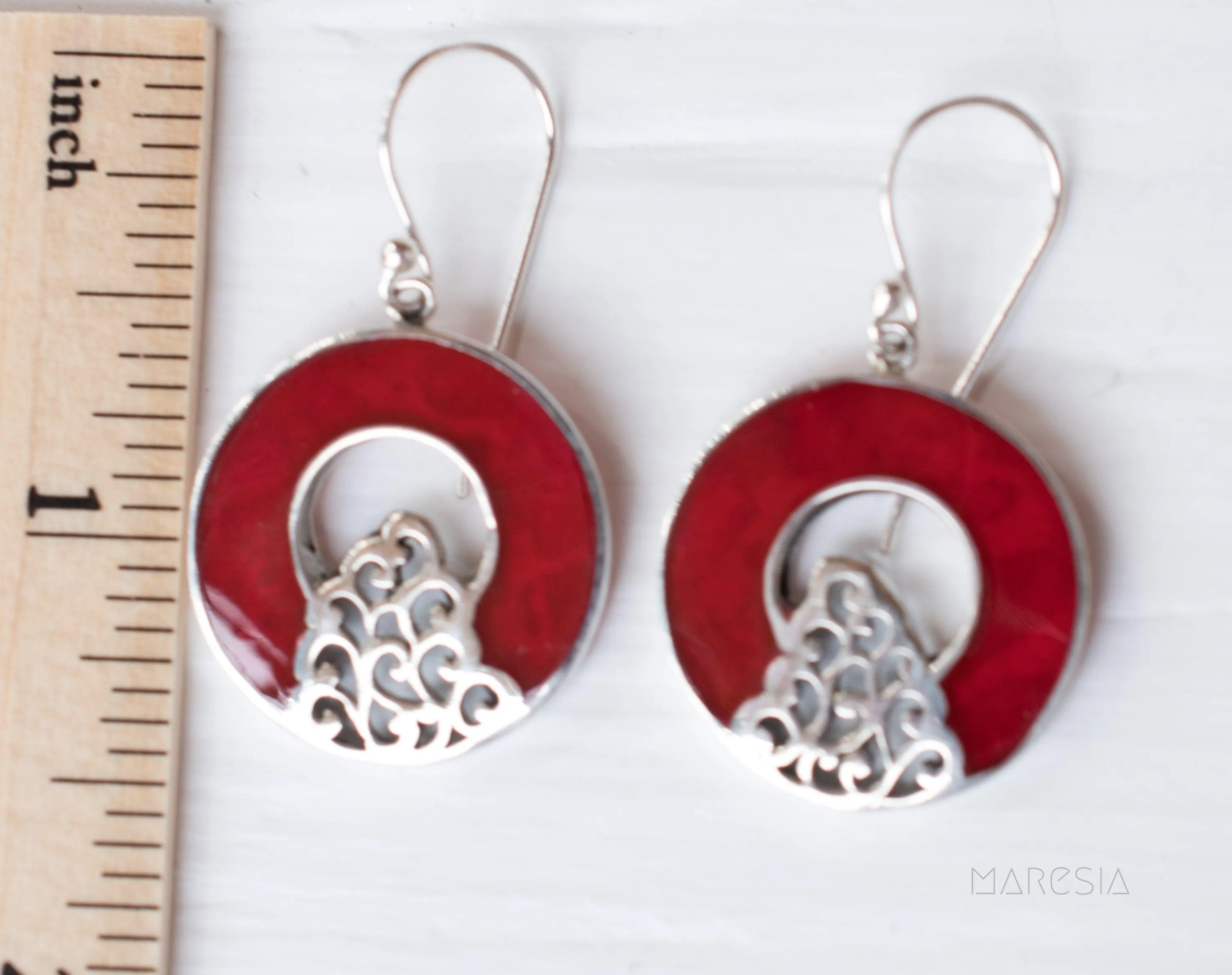 Sterling Silver Earrings Mother of Pearl or Coral Earrings ~ Sterling Silver 925 ~ SME063