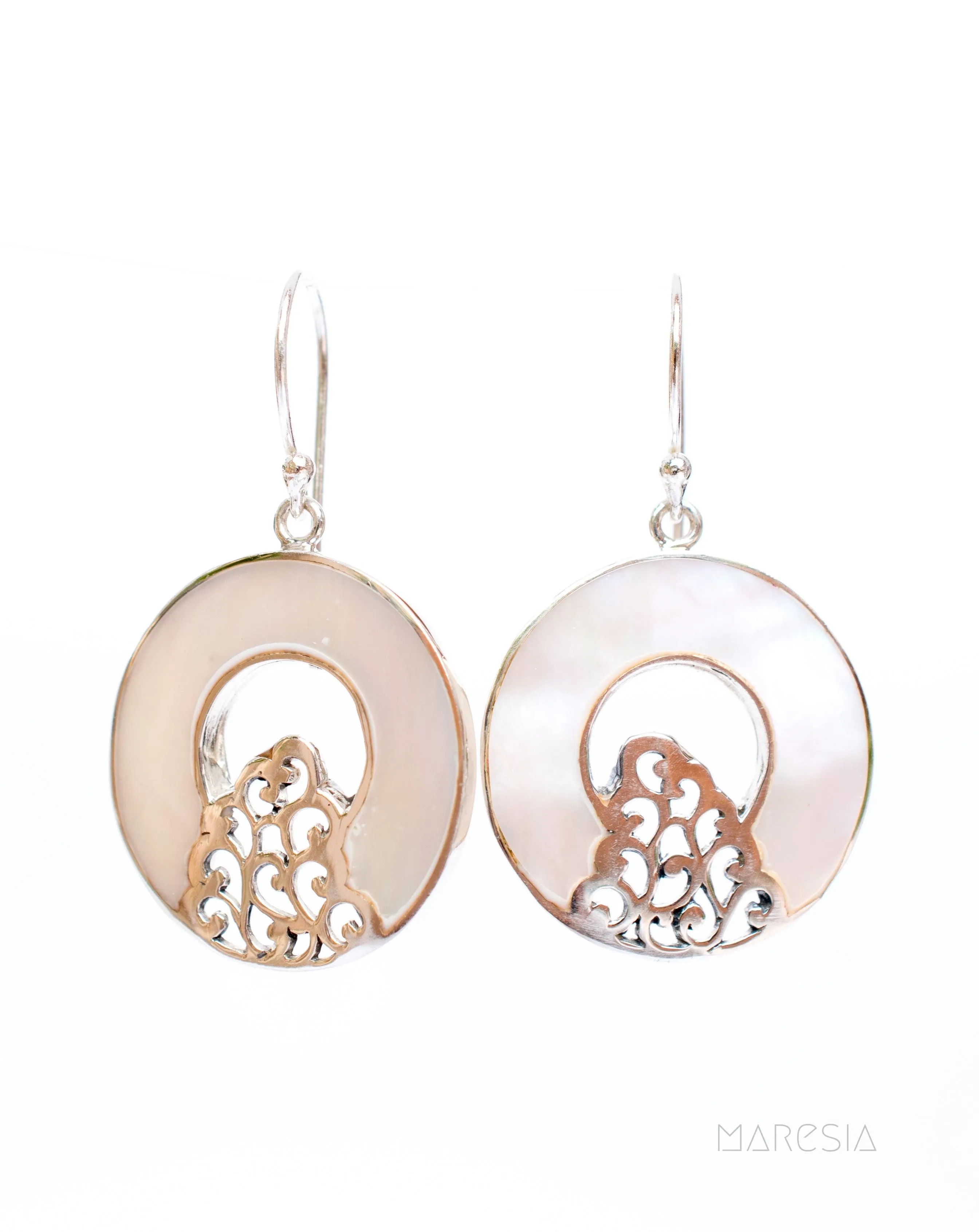 Sterling Silver Earrings Mother of Pearl or Coral Earrings ~ Sterling Silver 925 ~ SME063