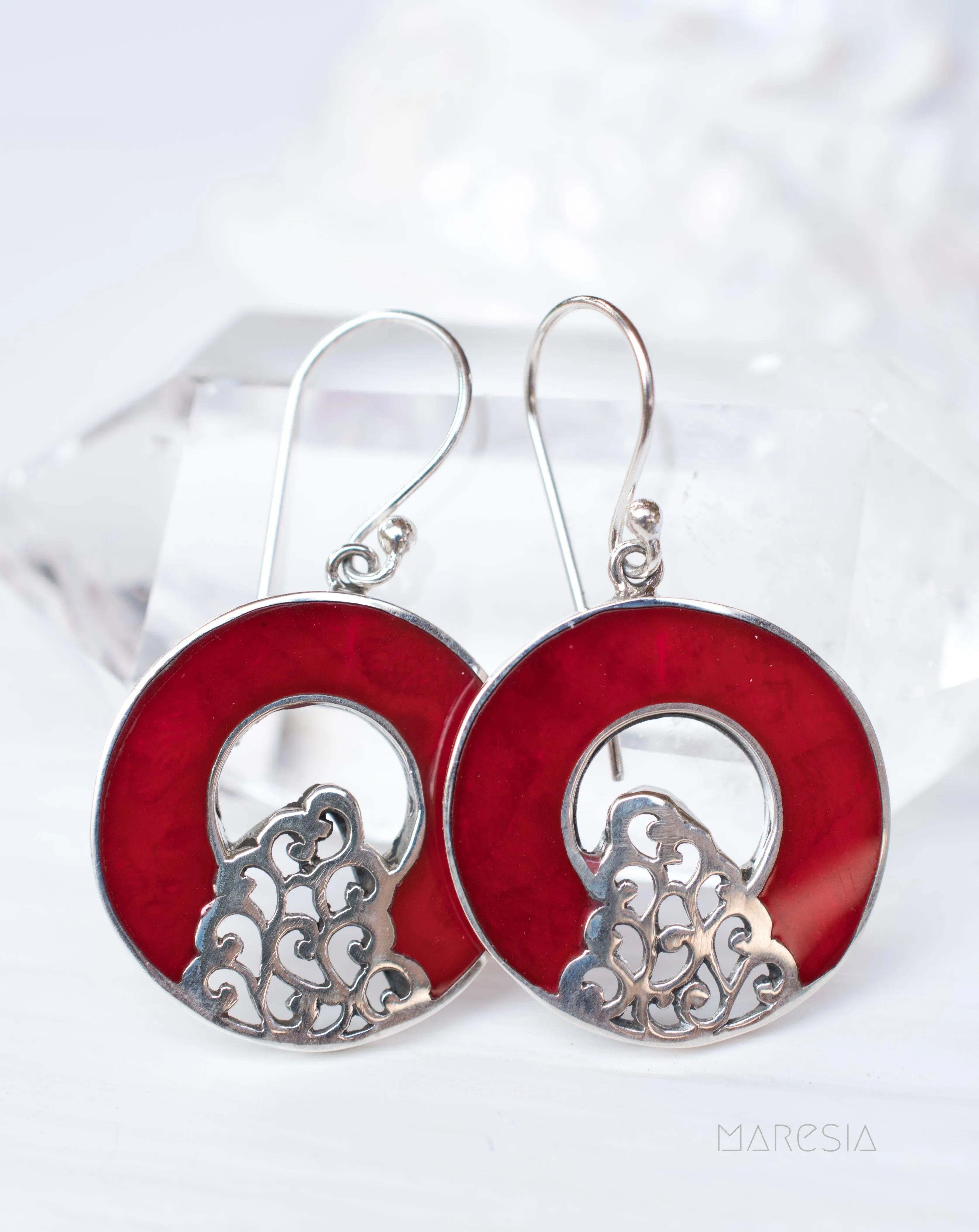 Sterling Silver Earrings Mother of Pearl or Coral Earrings ~ Sterling Silver 925 ~ SME063