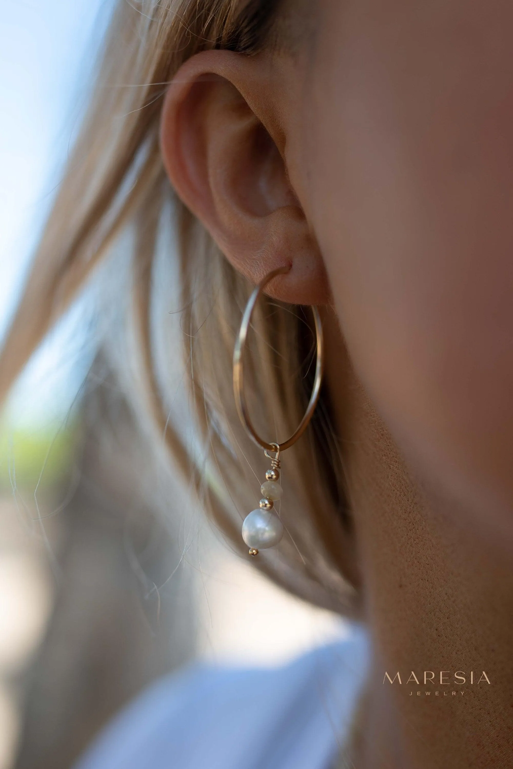 Sterling Silver Earrings Pearl Hoop Earrings ~ 14k Gold Filled or Sterling Silver  ~ ME222