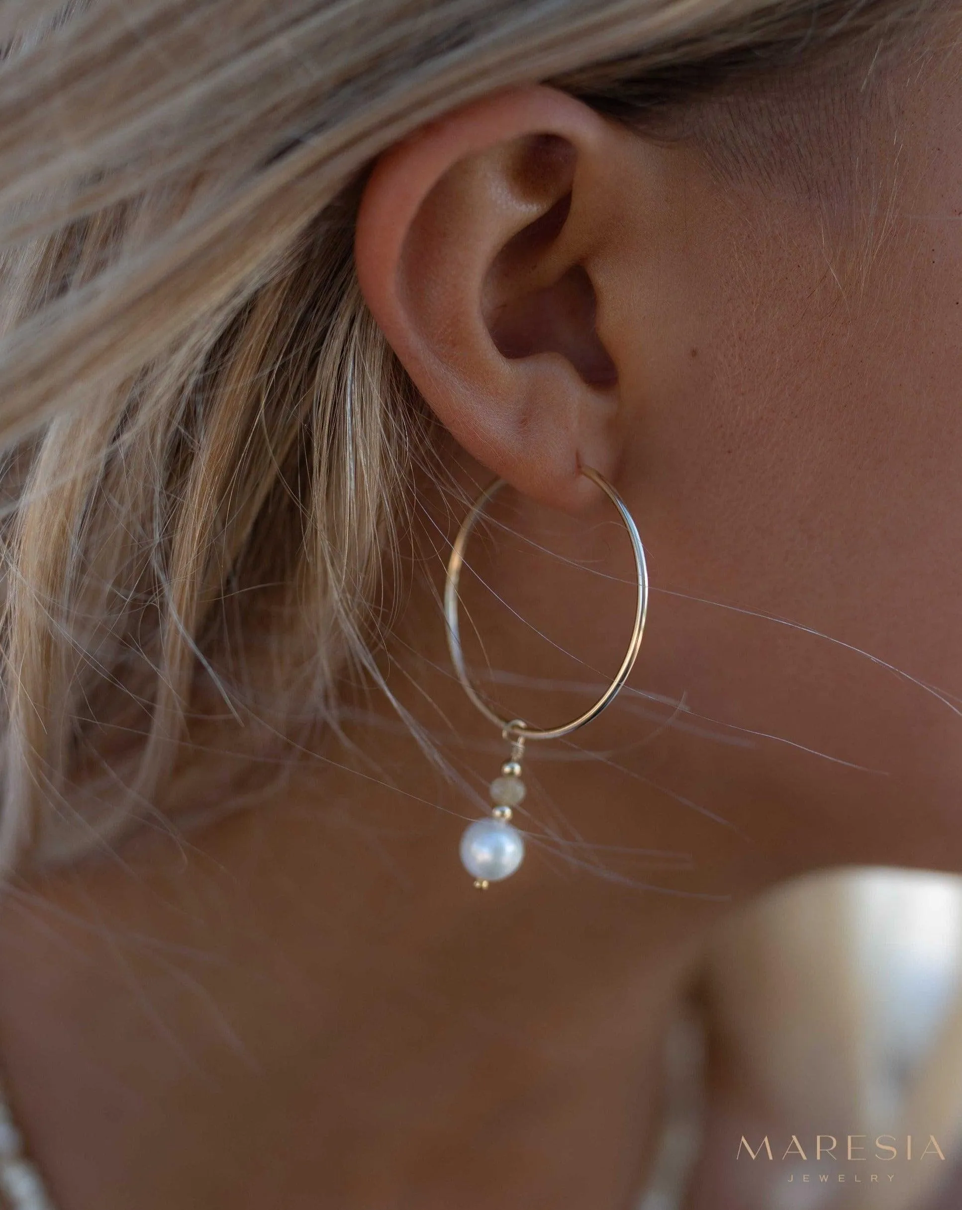 Sterling Silver Earrings Pearl Hoop Earrings ~ 14k Gold Filled or Sterling Silver  ~ ME222