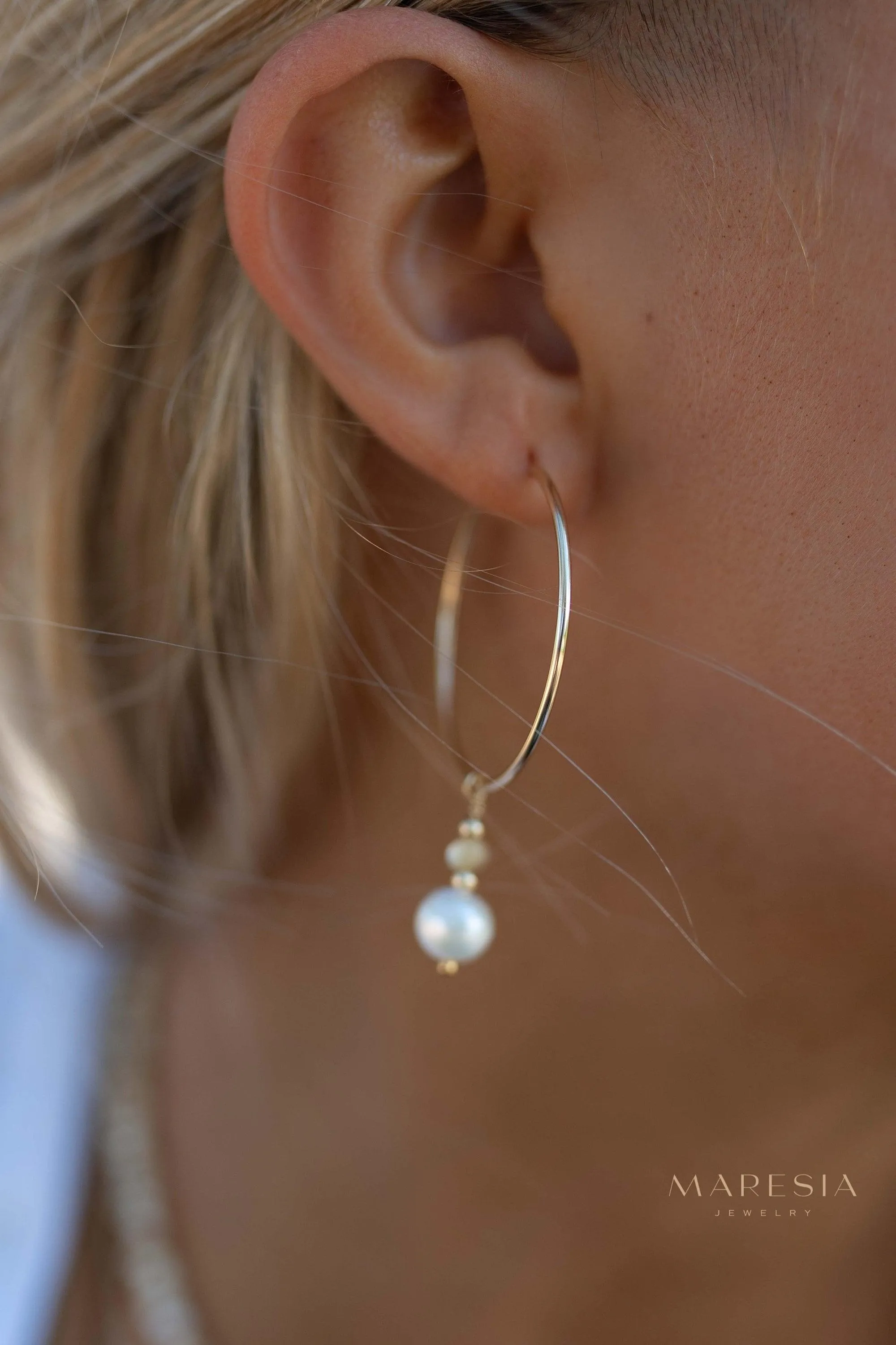 Sterling Silver Earrings Pearl Hoop Earrings ~ 14k Gold Filled or Sterling Silver  ~ ME222