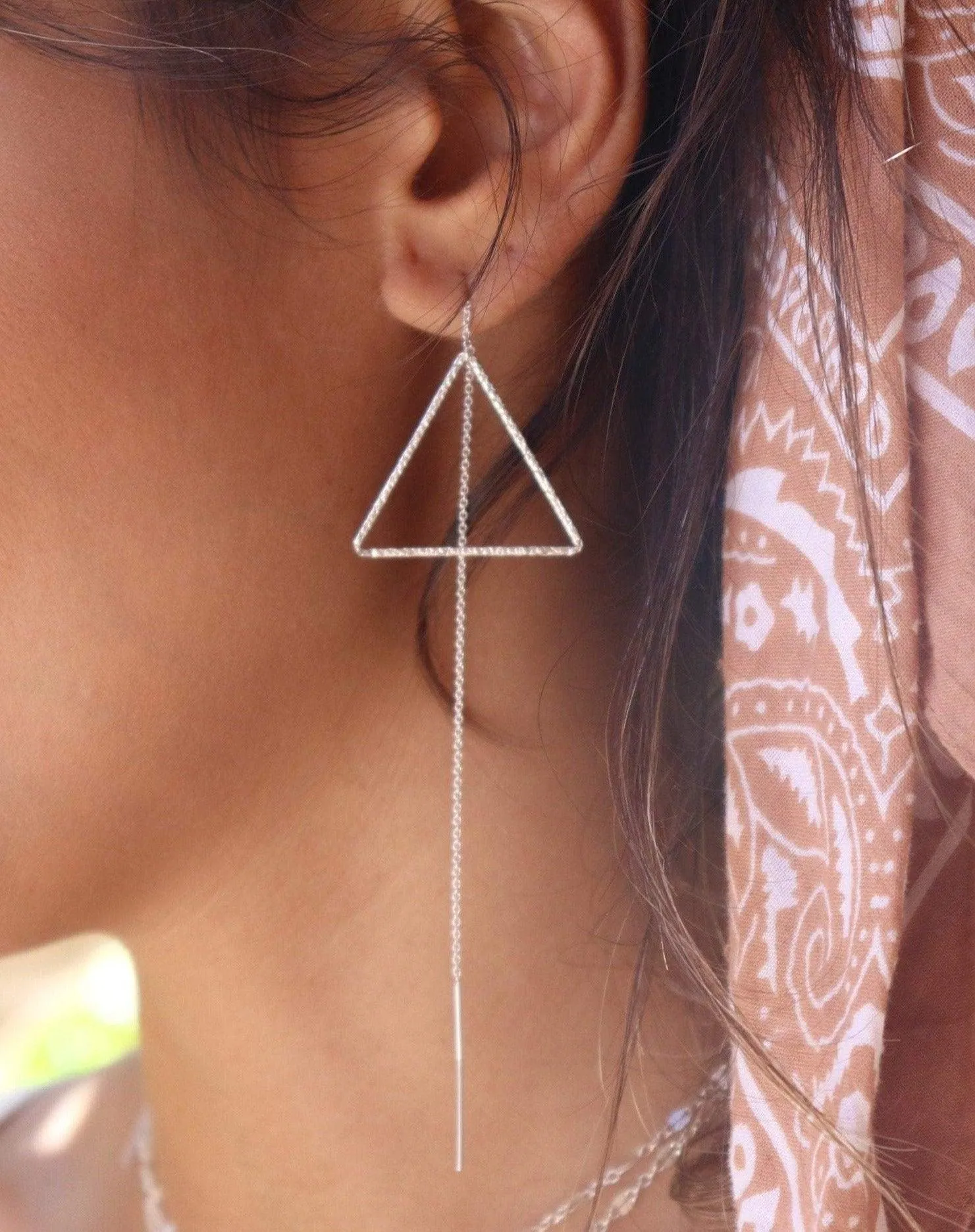 Sterling Silver Earrings Threader Triangle Earrings ~  Sterling Silver 925  ~ ME029B