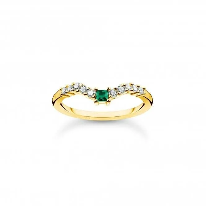 Sterling Silver Gold Plated Green And White Stones Ring TR2398-971-7 Thomas Sabo Rings