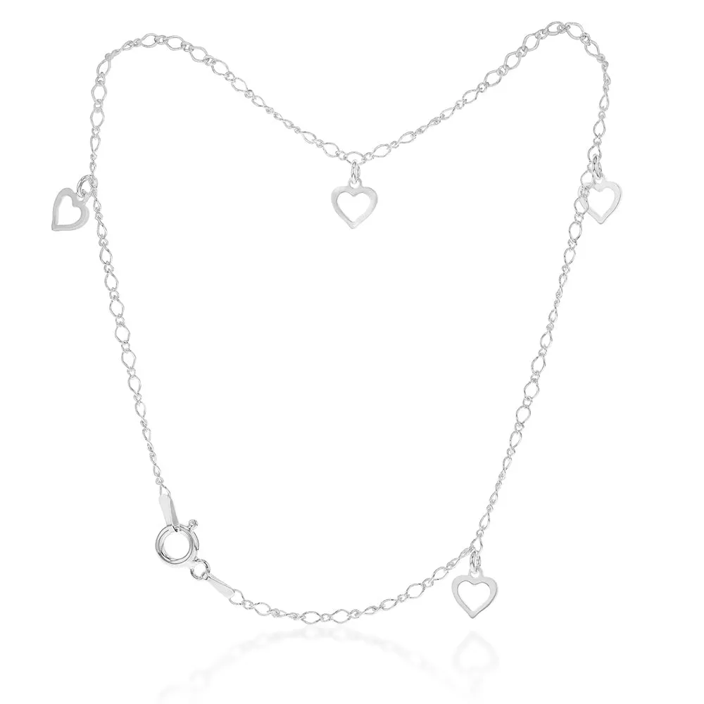Sterling Silver Heart Charm On 26cm Anklet Sterling Silver	Jewelry