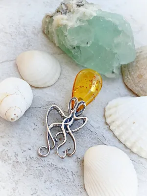 Sterling Silver Jewelry Amber Octopus Pendant