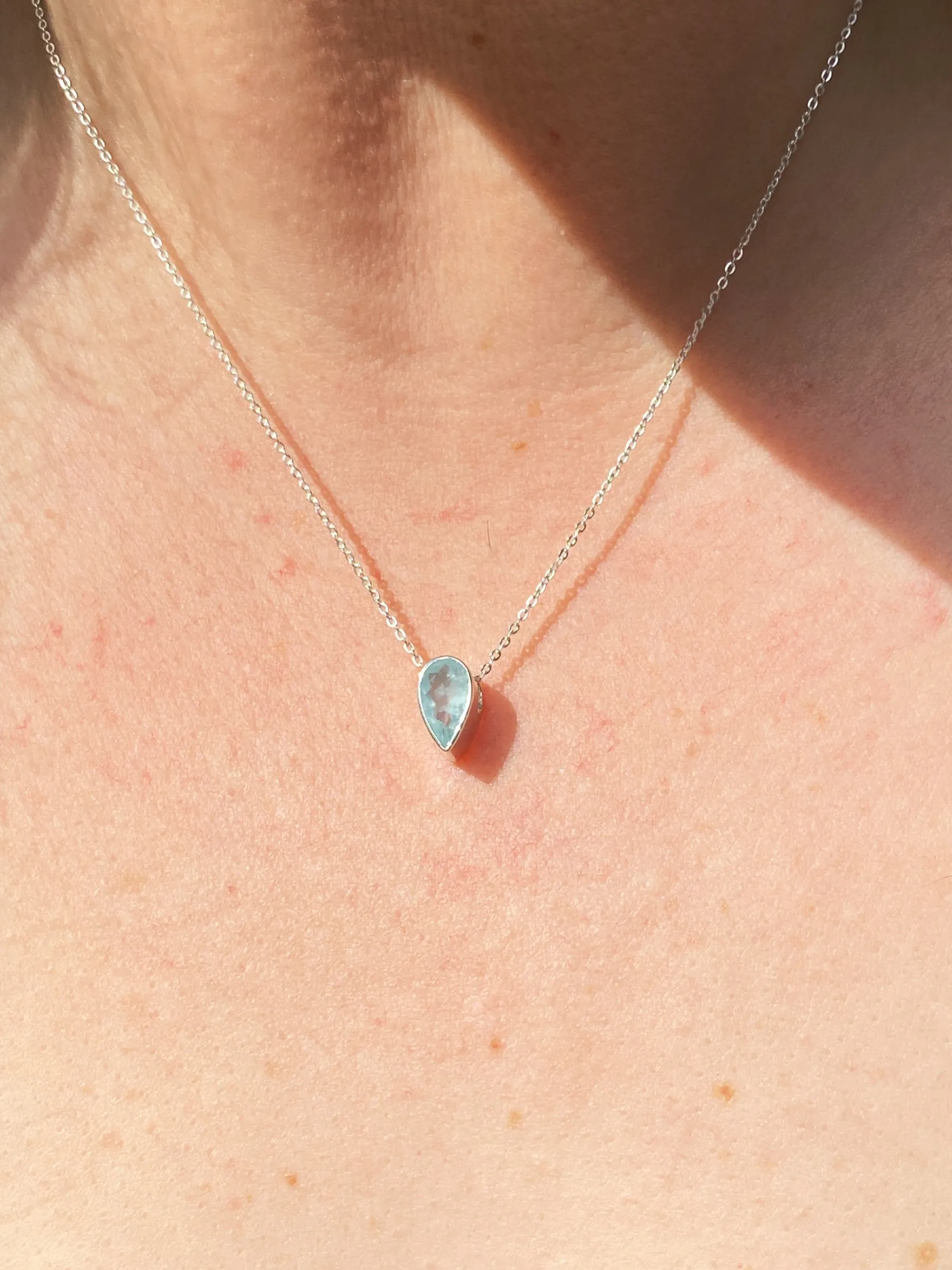 Sterling Silver Jewelry Aquamarine Teardrop Necklace