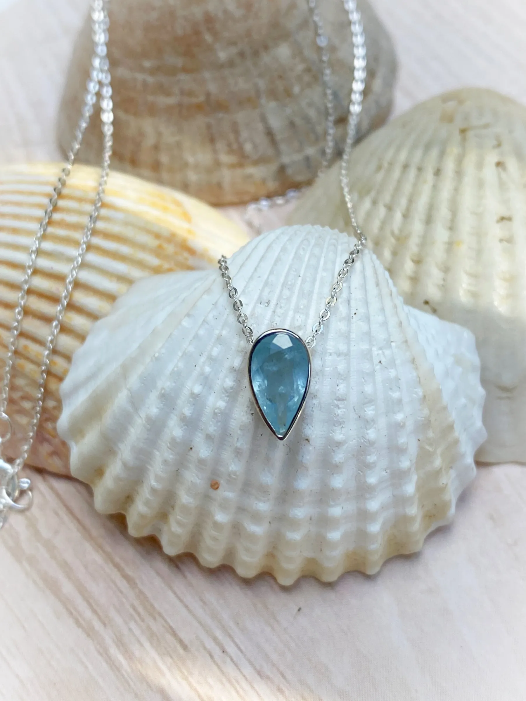 Sterling Silver Jewelry Aquamarine Teardrop Necklace