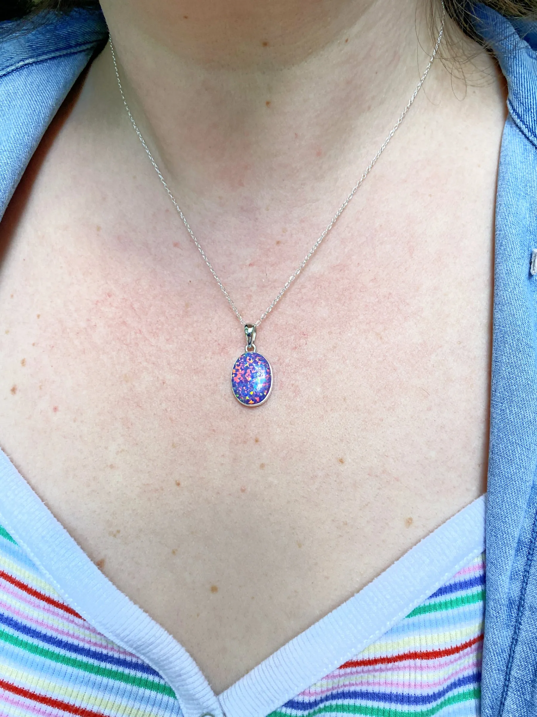 Sterling Silver Jewelry Balloon Opal Pendant Necklace