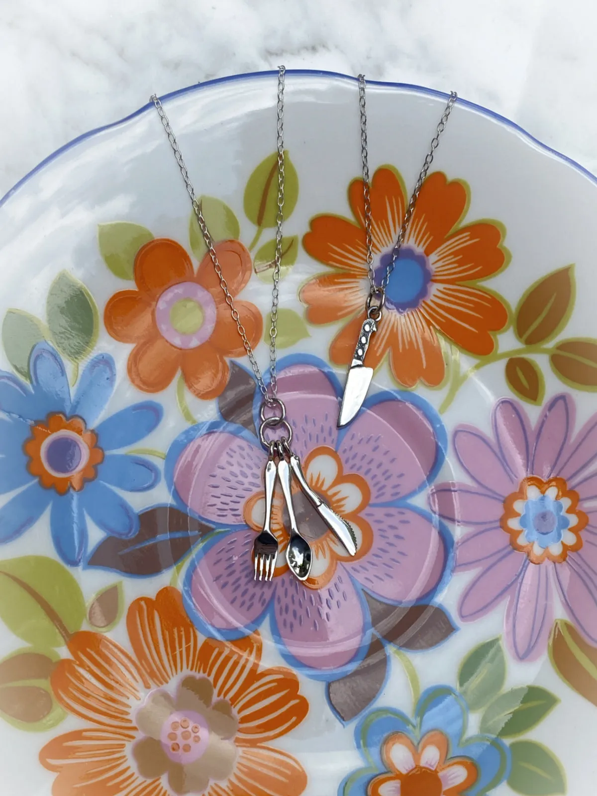 Sterling Silver Jewelry Fork, Knife & Spoon Utensil Necklace