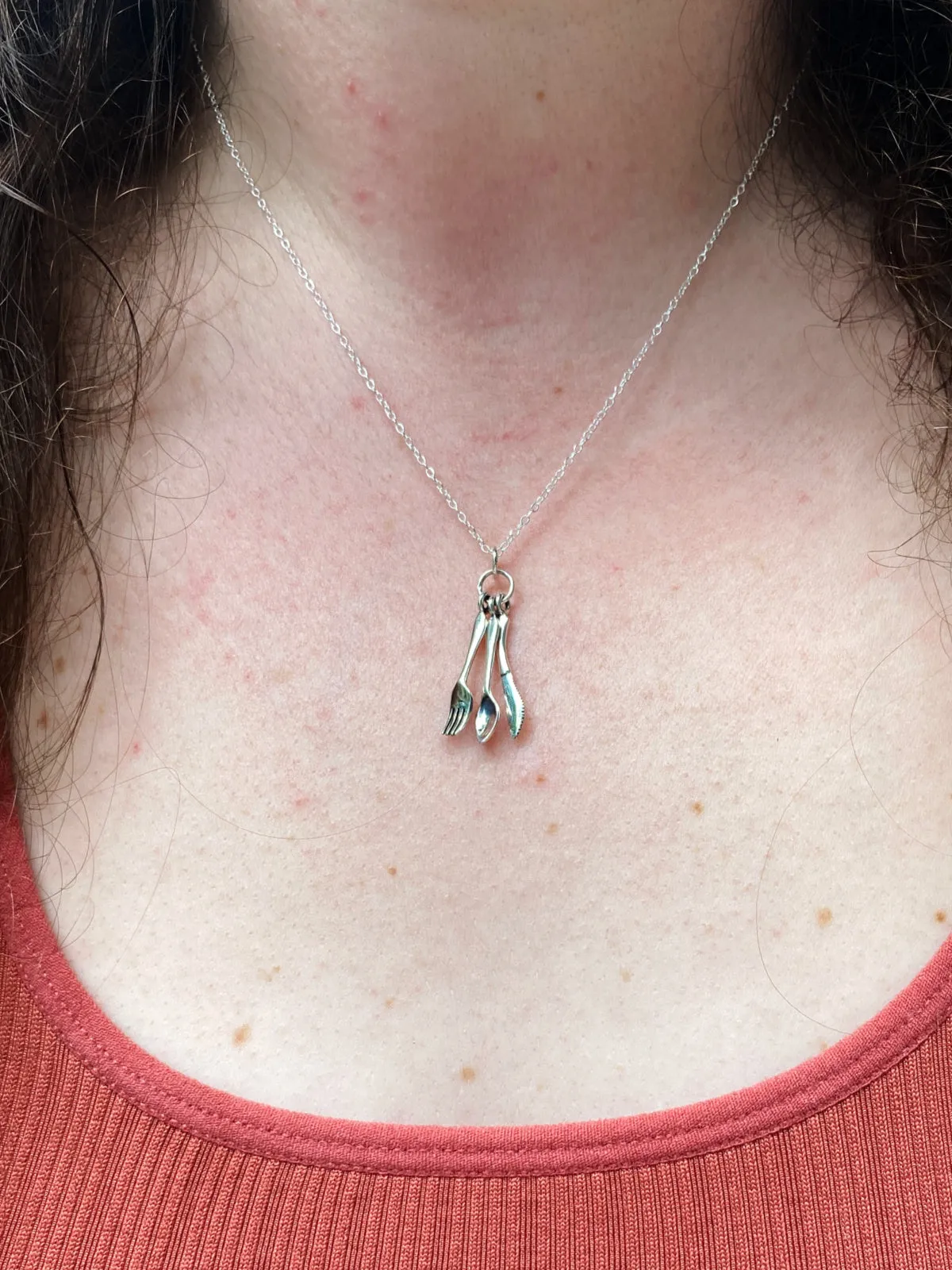 Sterling Silver Jewelry Fork, Knife & Spoon Utensil Necklace