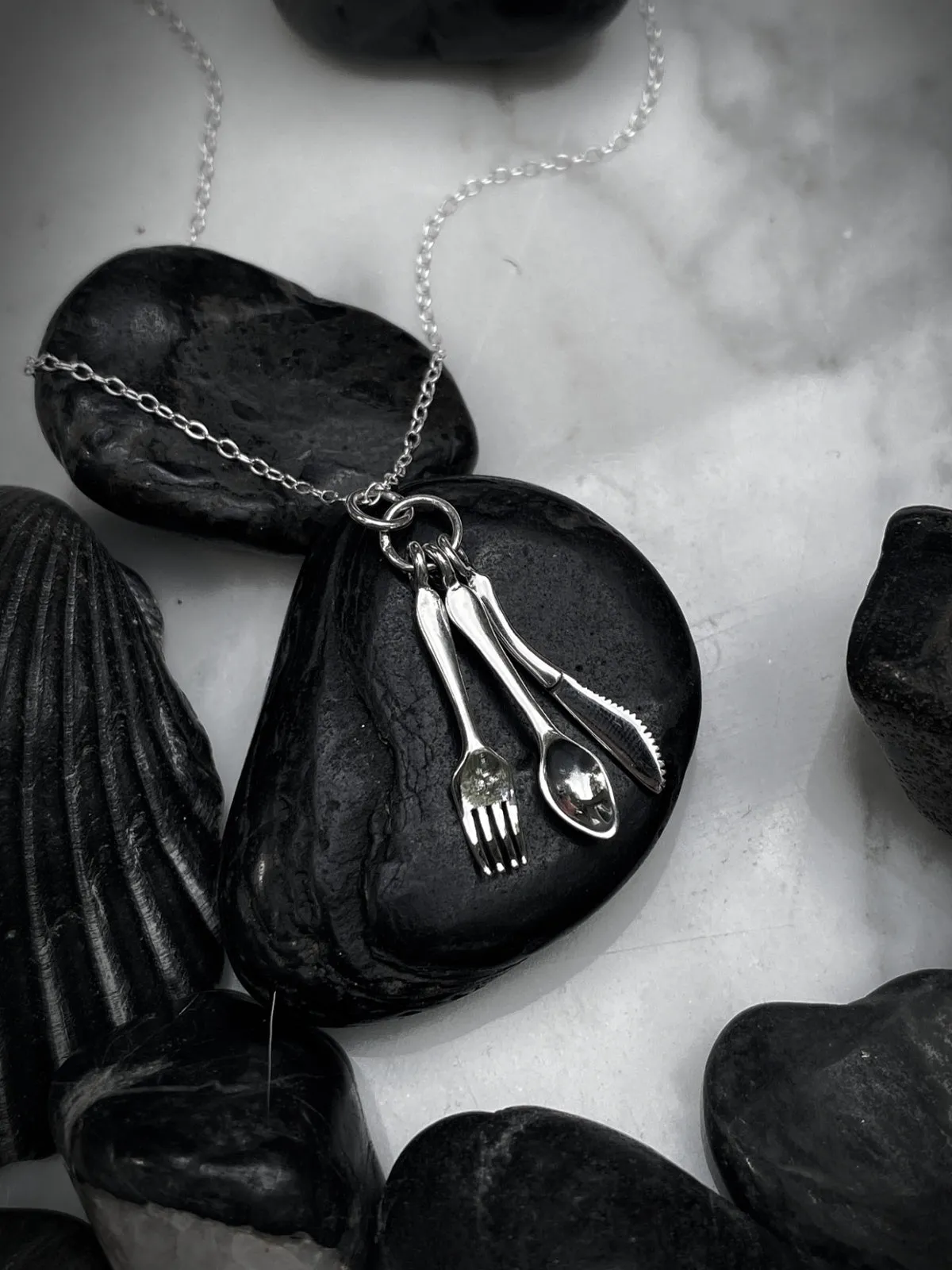 Sterling Silver Jewelry Fork, Knife & Spoon Utensil Necklace
