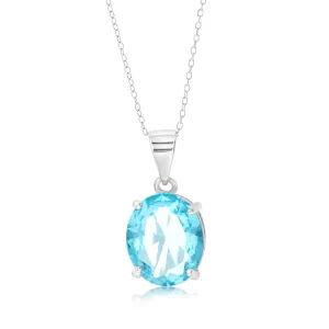 Sterling Silver Oval Created Blue Topaz Pendant On Chain Sterling Silver	Jewelry
