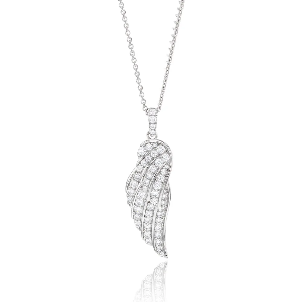 Sterling Silver Rhodium Plated Cubic Zirconia On Angel Wings Pendant On 40 5cm Chain Sterling Silver	Jewelry