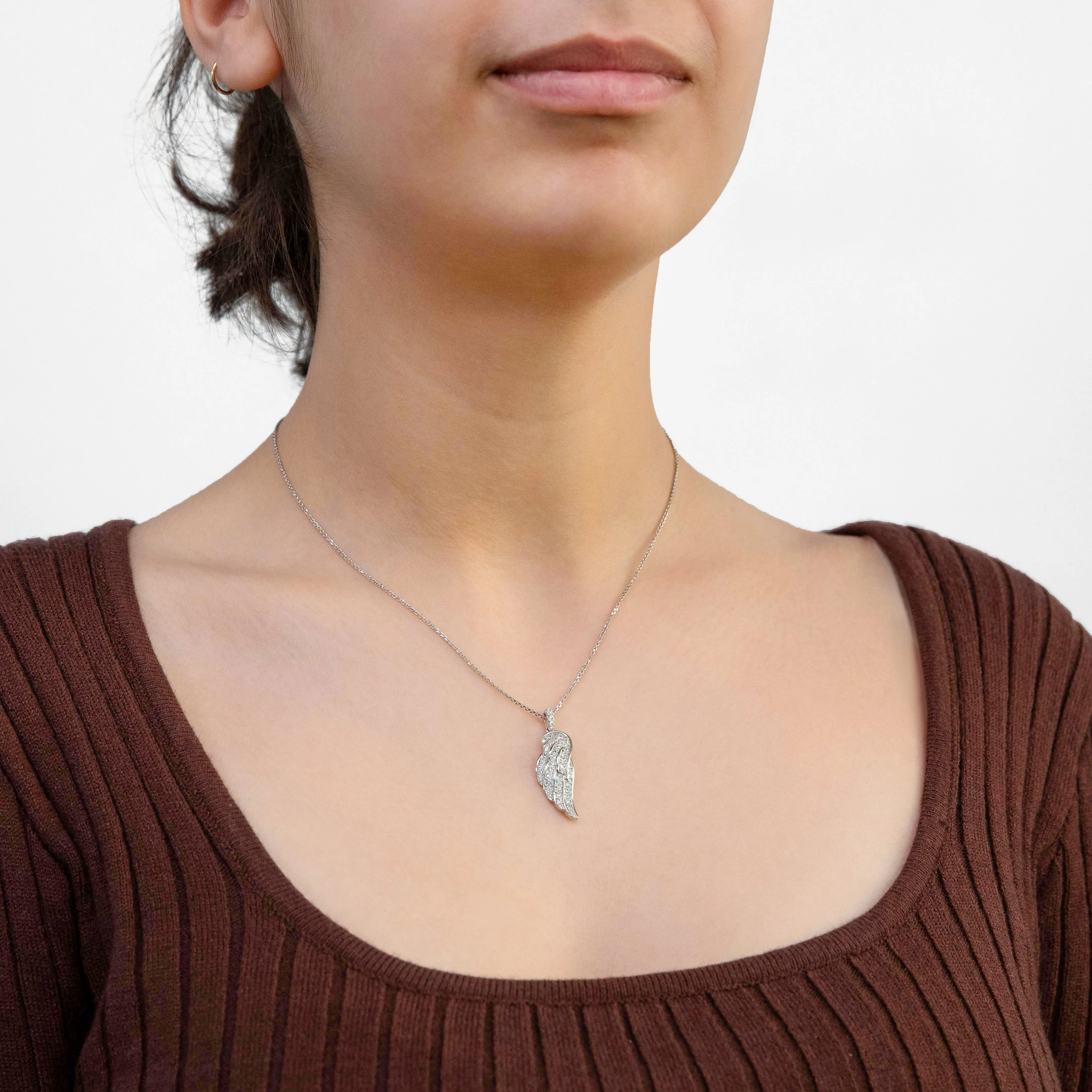 Sterling Silver Rhodium Plated Cubic Zirconia On Angel Wings Pendant On 40 5cm Chain Sterling Silver	Jewelry