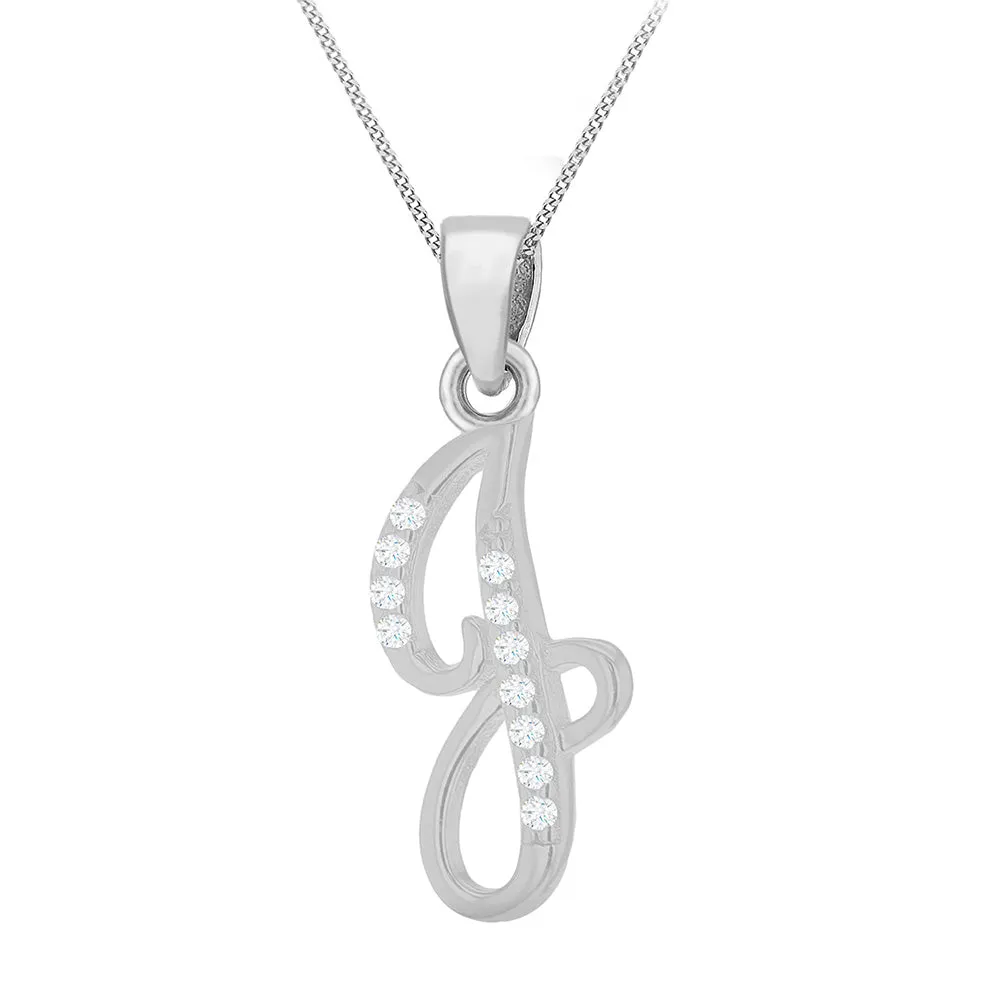 Sterling Silver Rhodium Plated Cubic Zirconia Script "J" Initial Pendant Sterling Silver	Jewelry