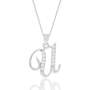 Sterling Silver Rhodium Plated Cubic Zirconia Script "U " Initial Pendant Sterling Silver	Jewelry
