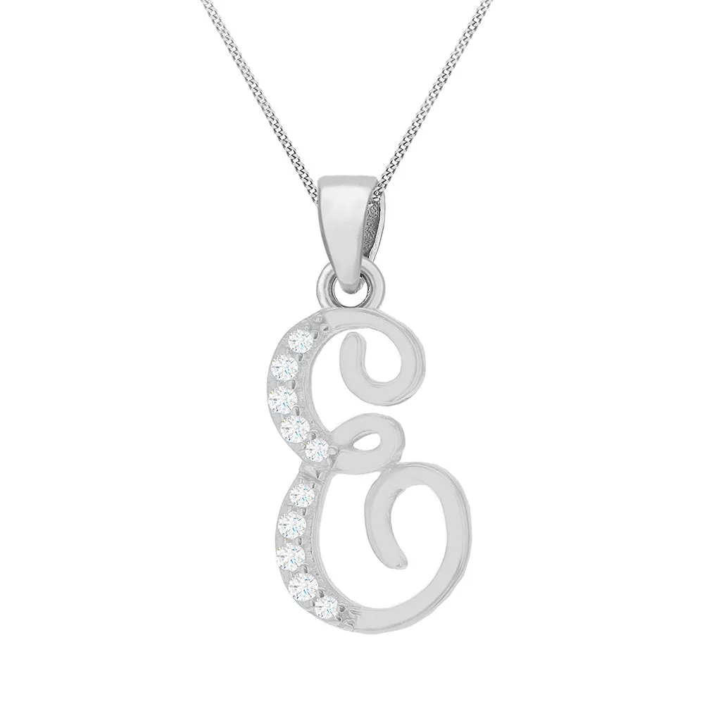 Sterling Silver Rhodium Plated Script "E" Initial Pendant Sterling Silver	Jewelry