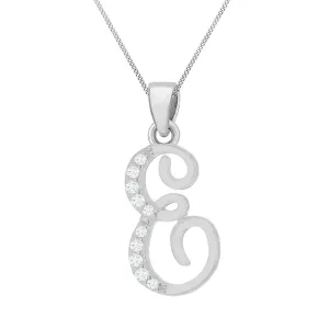 Sterling Silver Rhodium Plated Script "E" Initial Pendant Sterling Silver	Jewelry