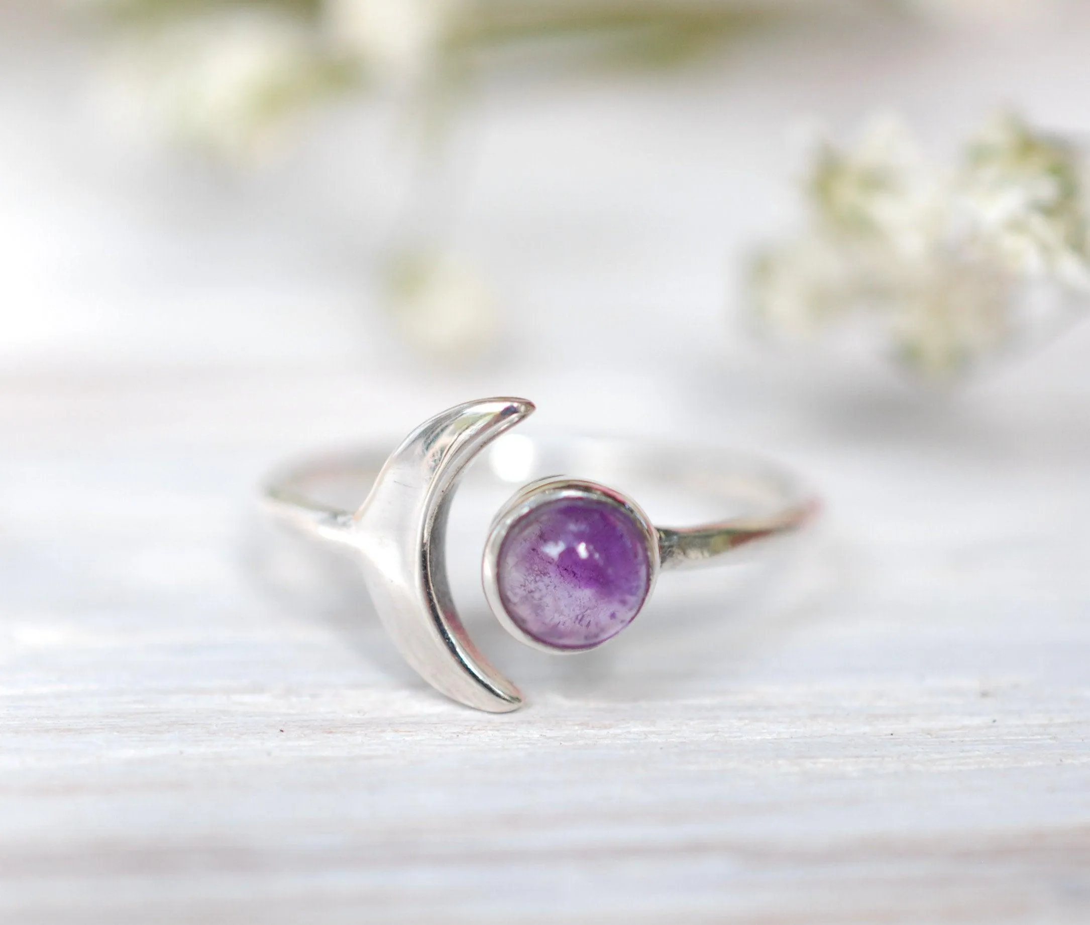 Sterling Silver Rings Amethyst half moon Ring ~ Sterling Silver 925 ~ MR128