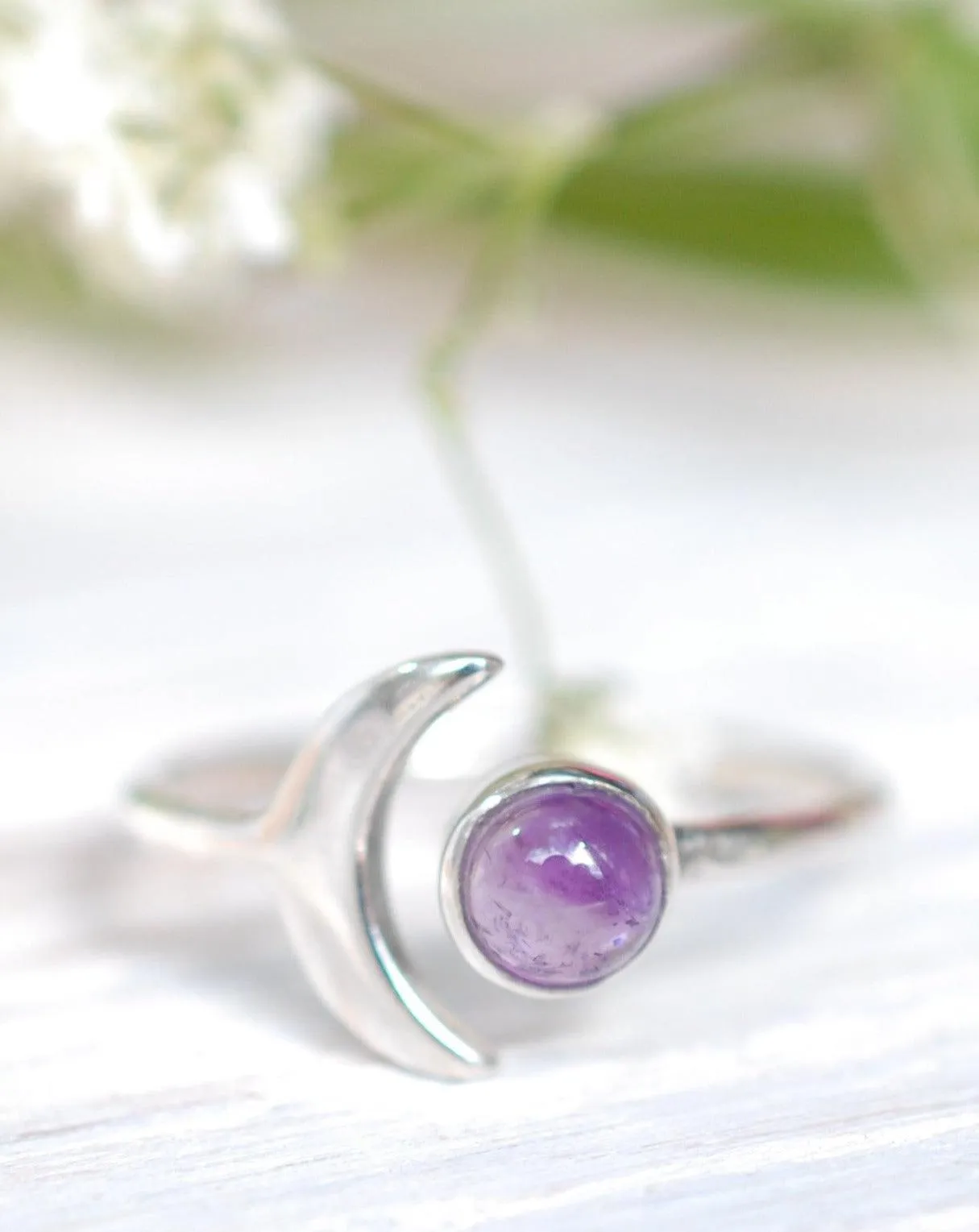 Sterling Silver Rings Amethyst half moon Ring ~ Sterling Silver 925 ~ MR128