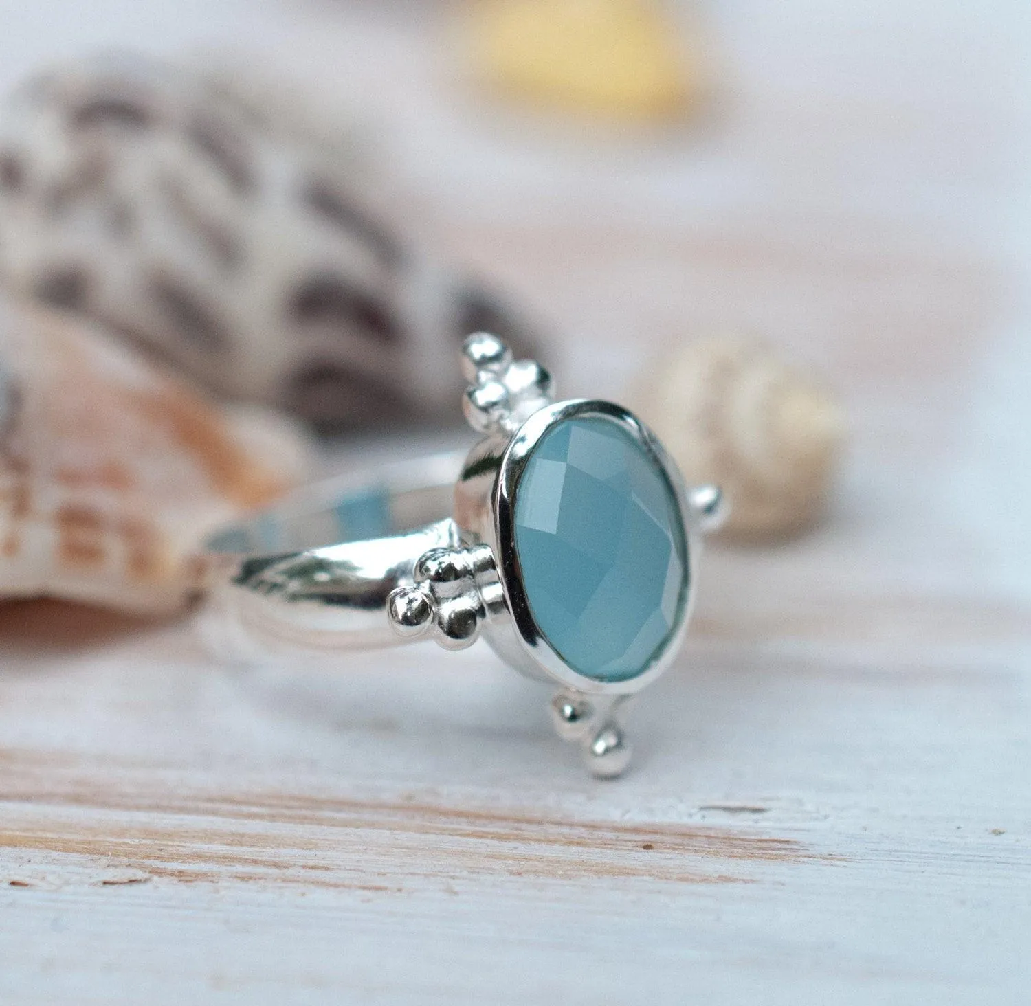 Sterling Silver Rings Blue Chalcedony Ring ~ Sterling Silver 925 ~ MR052