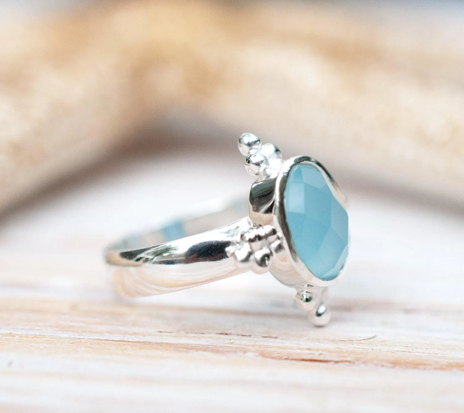 Sterling Silver Rings Blue Chalcedony Ring ~ Sterling Silver 925 ~ MR052