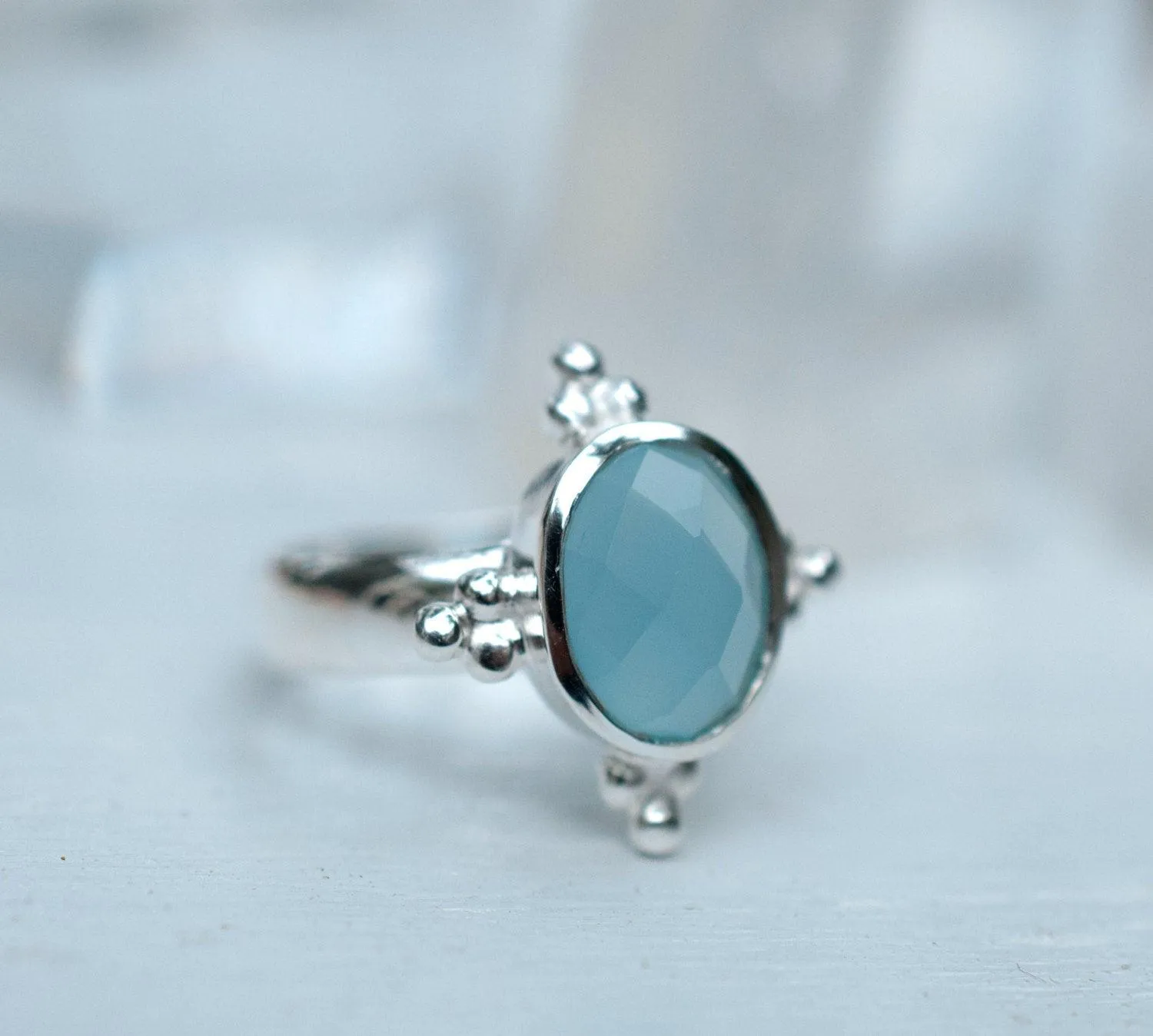Sterling Silver Rings Blue Chalcedony Ring ~ Sterling Silver 925 ~ MR052