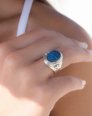 Sterling Silver Rings Blue Druzy Quartz Ring  ~ Sterling Silver 925 ~ SMR096